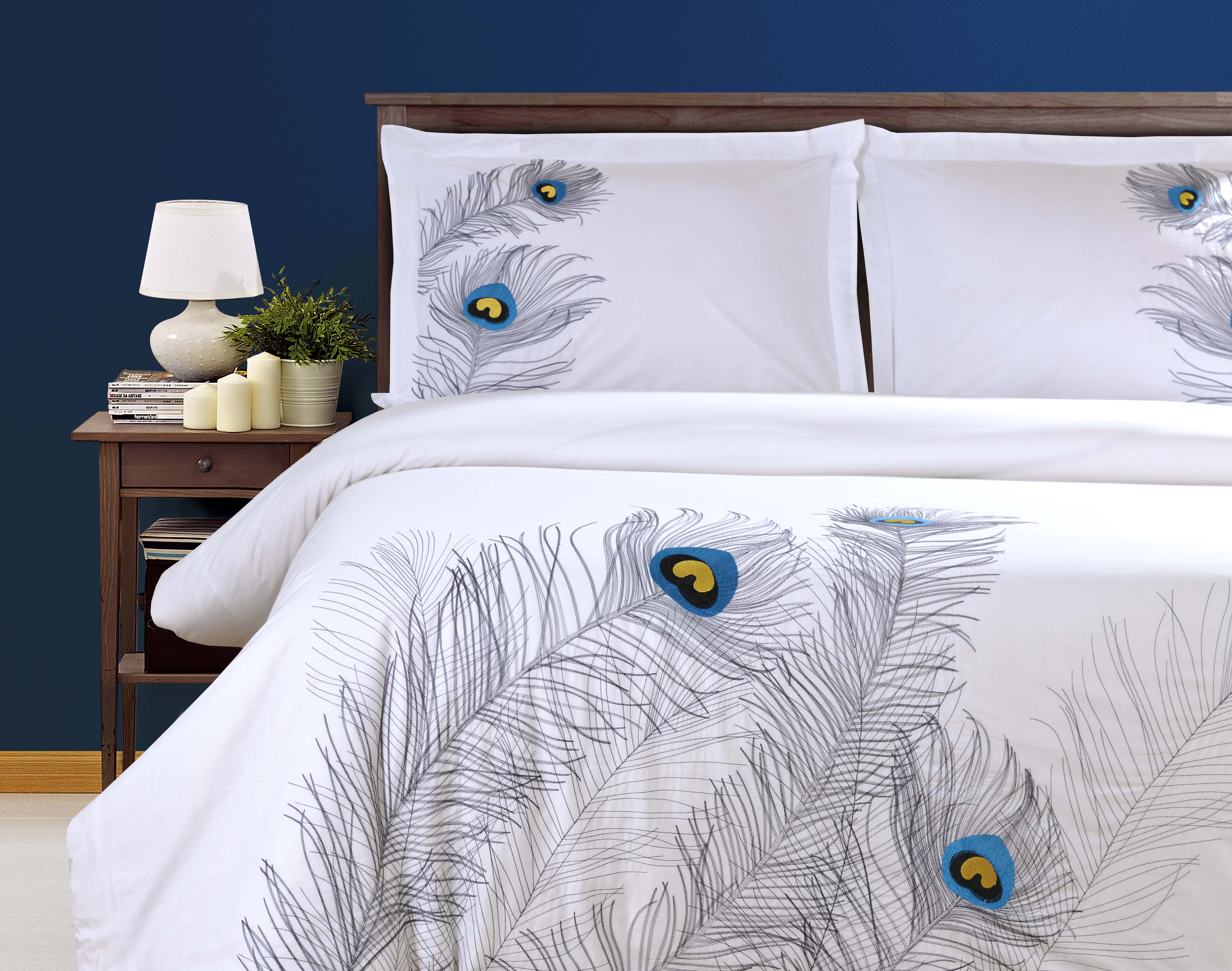 Peacock Cotton Embroidered Duvet Cover Set - King Size 3-Piece Bedding Set with Pillowcases, Soft Breathable Luxury Bedding for Master Bedroom, Guest Room & Dorm Decor