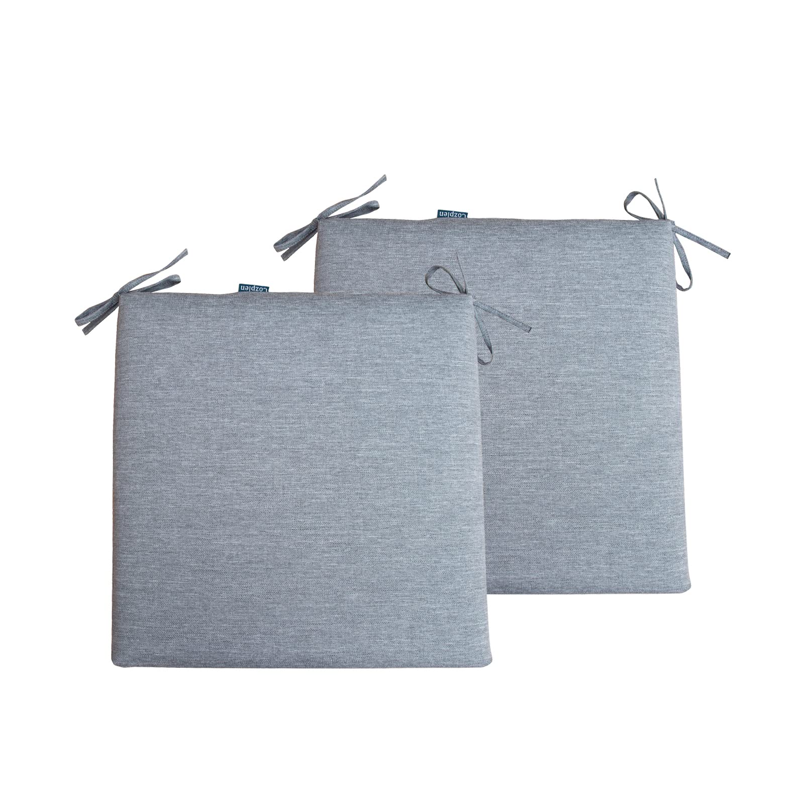 Premium Patio Dining Chair Cushions Set of 2 - 19x19 Inch Waterproof Outdoor Seat Pads with Ties - Light Grey Indoor/Outdoor Furniture Cushions for Garden, Deck, Poolside & Dining Room