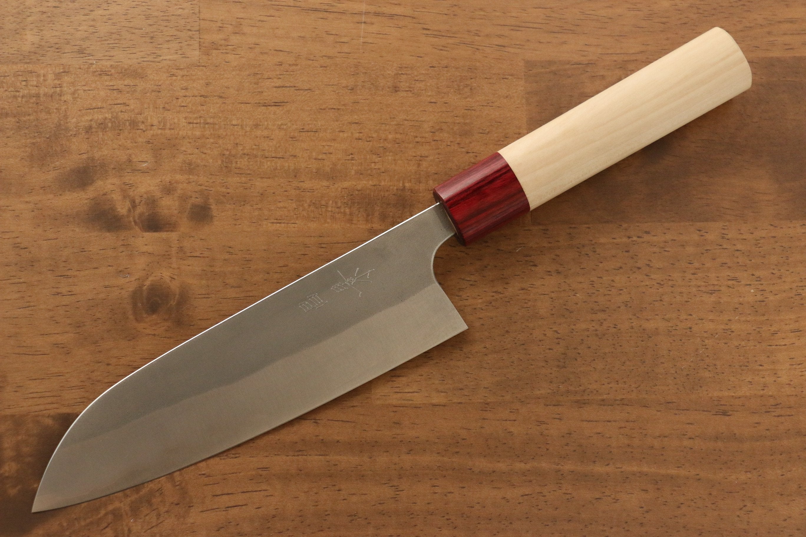 Masakage Yuki White Steel No.2 Nashiji Santoku Knife 165mm with Magnolia Handle - Japanese Chef Knife for Slicing, Dicing & Chopping Vegetables, Meat & Fish