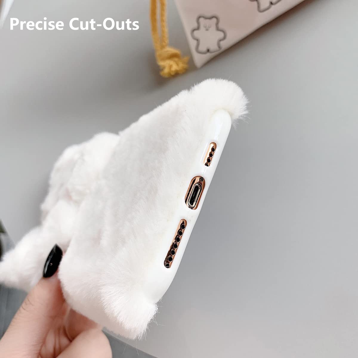 Cute Cat Phone Case for iPhone 12 Pro Max - Warm Winter Fluffy Furry Plush Protective Cover with Soft TPU Shockproof & Anti-Scratch Design (Black) - Perfect for Daily Use, Gifts & Cold Weather Protection