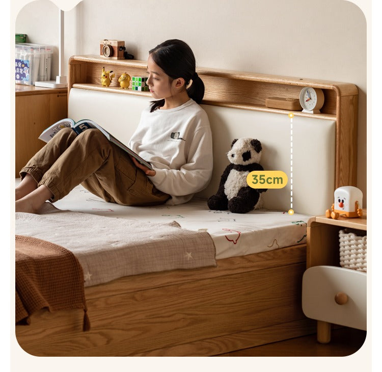 Solid Oak Wood Multifunctional Storage Bed with LED Lights - Perfect for Modern Bedrooms, Guest Rooms, and Small Space Living