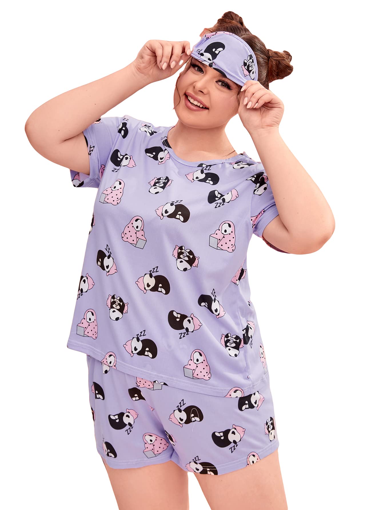 WDIRARA Women's Cute Dinosaur Print Pajama Set - Cartoon Sleepwear Tee and Shorts for Lounge & Sleep | Perfect for Sleepovers, Relaxing at Home, and Gift Giving