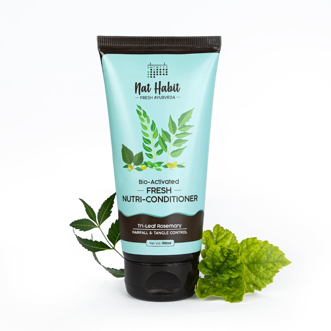 Nat Habit Tri-Leaf Rosemary Nutri-Conditioner for Hair Growth & Tangle Control - Bio-Activated Formula with 8 Ultra-Moisturizing Ingredients - 150ml for Women & Men - Perfect for Dry, Damaged Hair & Scalp Care