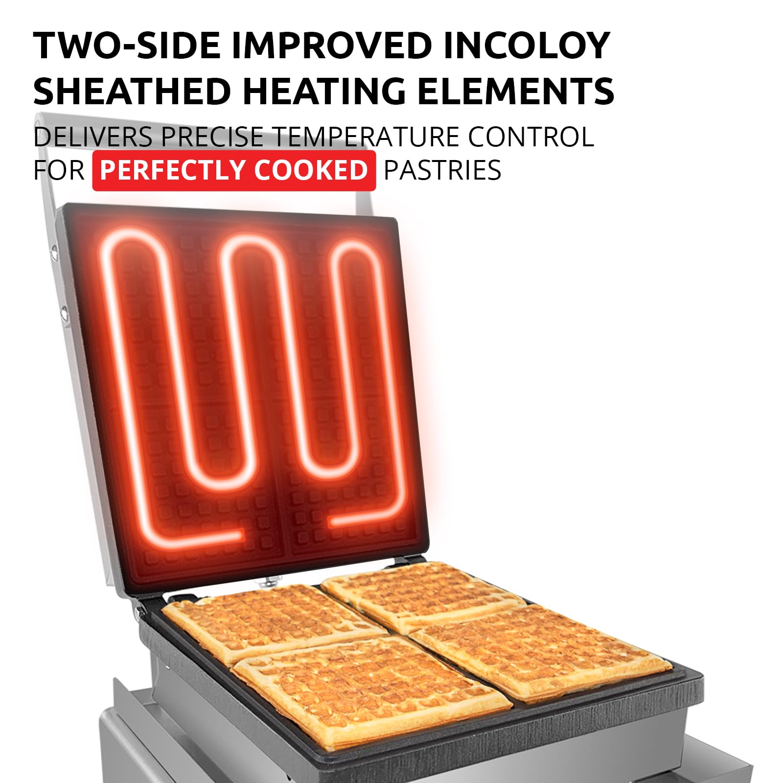 Professional Belgian Waffle Maker - Thick Press Type Waffle Iron with Nonstick Plates & Stainless Steel Housing - 110V (4 Square Design) - Perfect for Breakfast, Brunch, Restaurants & Home Cooking