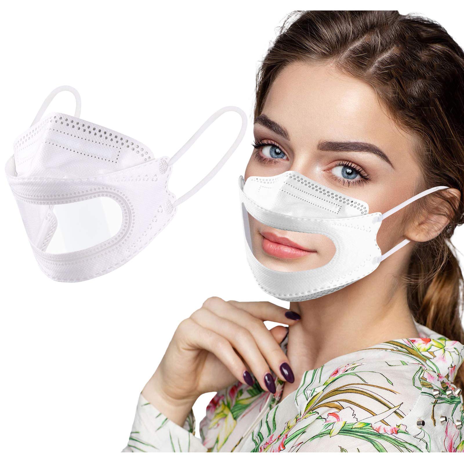 Disposable Clear Transparent Face Mask - 3-Layer Breathable Protection with Anti-Fog Plastic Window for Glasses Wearers | 30-Pack White Masks | Ideal for Healthcare, Office & Public Safety