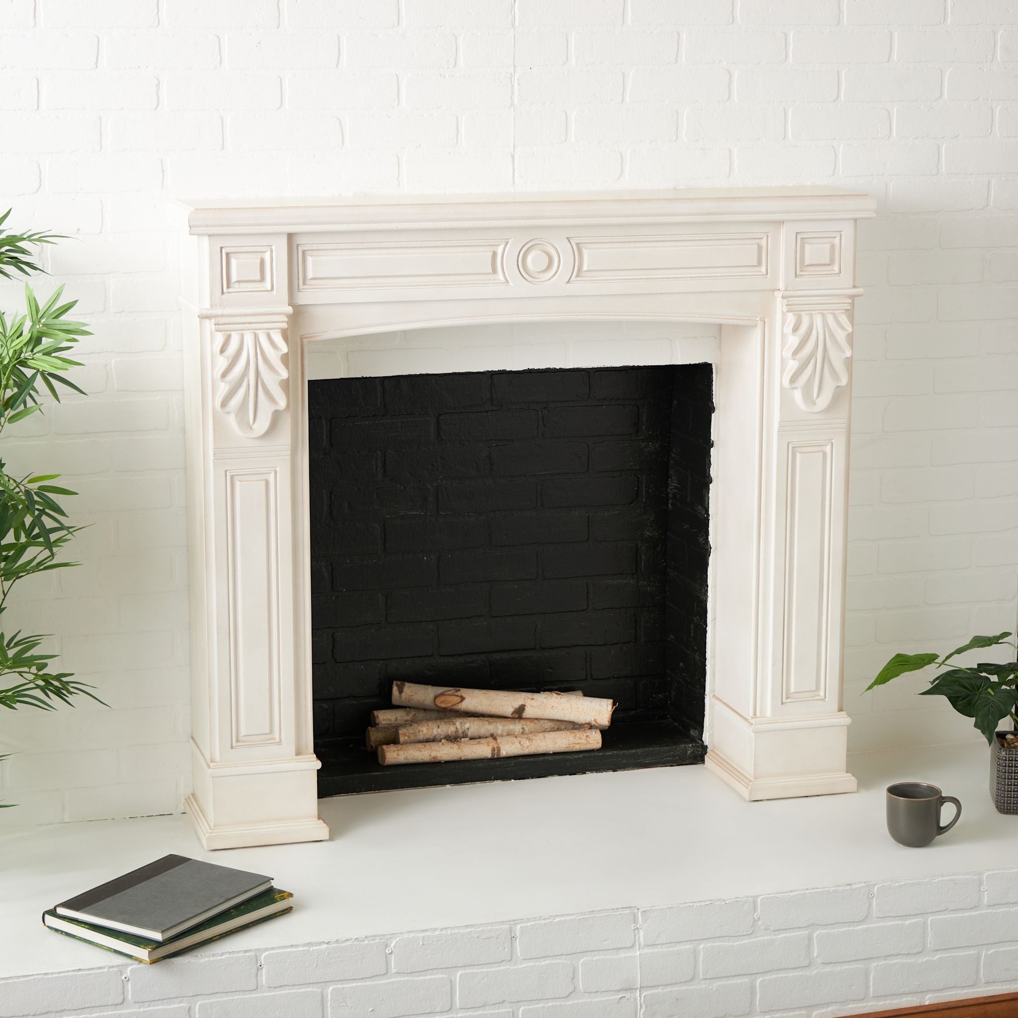White Alfredo Fireplace Mantel - Elegant Home Decor for Living Room, Bedroom & Cozy Spaces