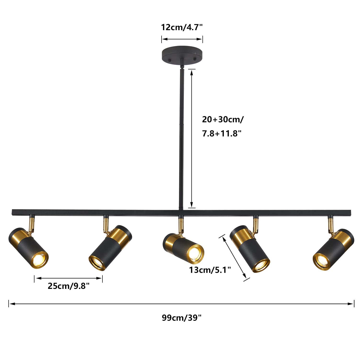 5-Light Adjustable LED Ceiling Track Lighting Kit - Gold & Black Industrial Style Spotlights for Kitchen, Farmhouse, Living Room, Dining Room - Dimmable Accent Lighting for Modern & Rustic Home Decor