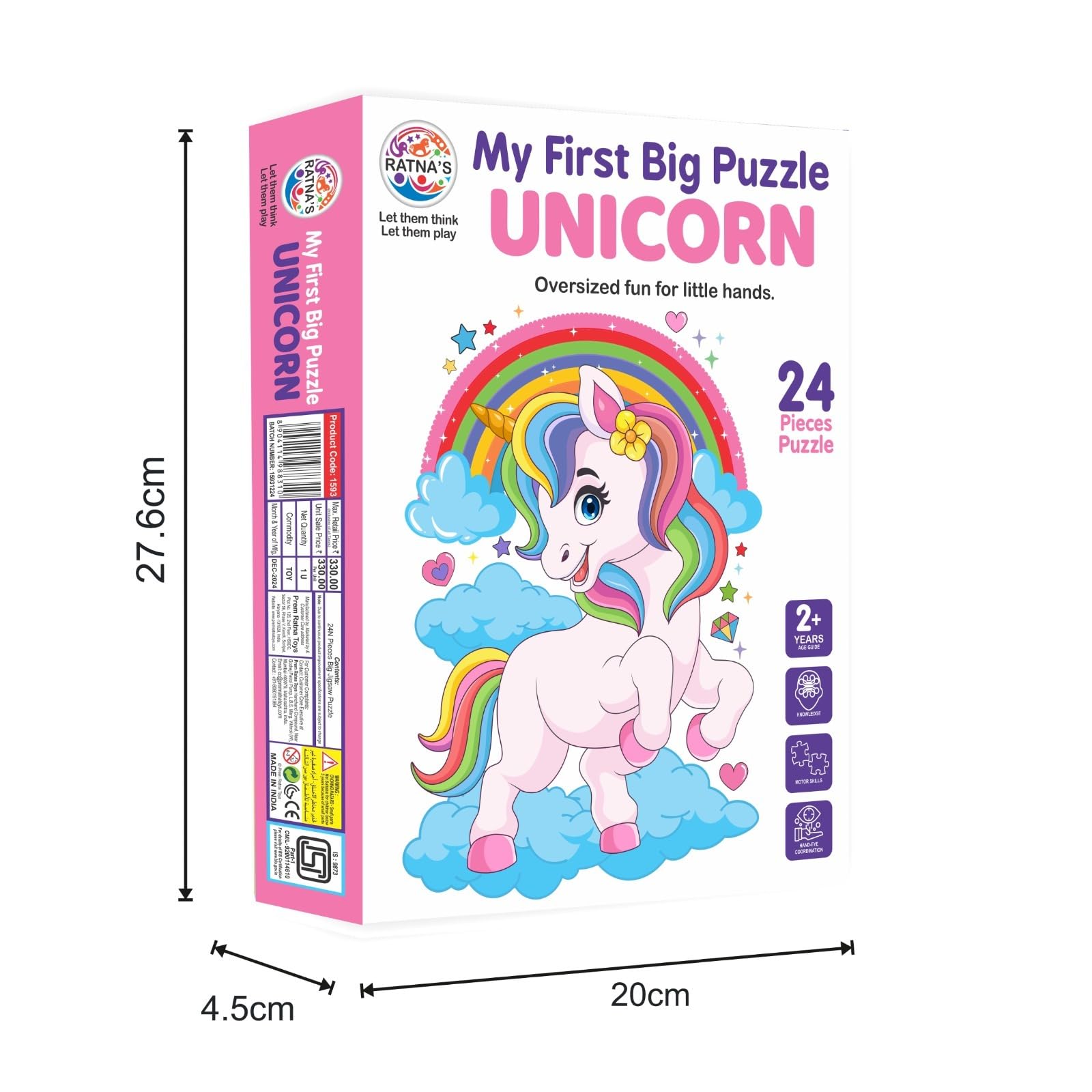 My First Big Unicorn Jigsaw Puzzle - 24-Piece Large Floor Puzzle for Toddlers Ages 2-4 | Educational Learning Toy for Preschoolers | Perfect for Birthday Gifts & Indoor Playtime