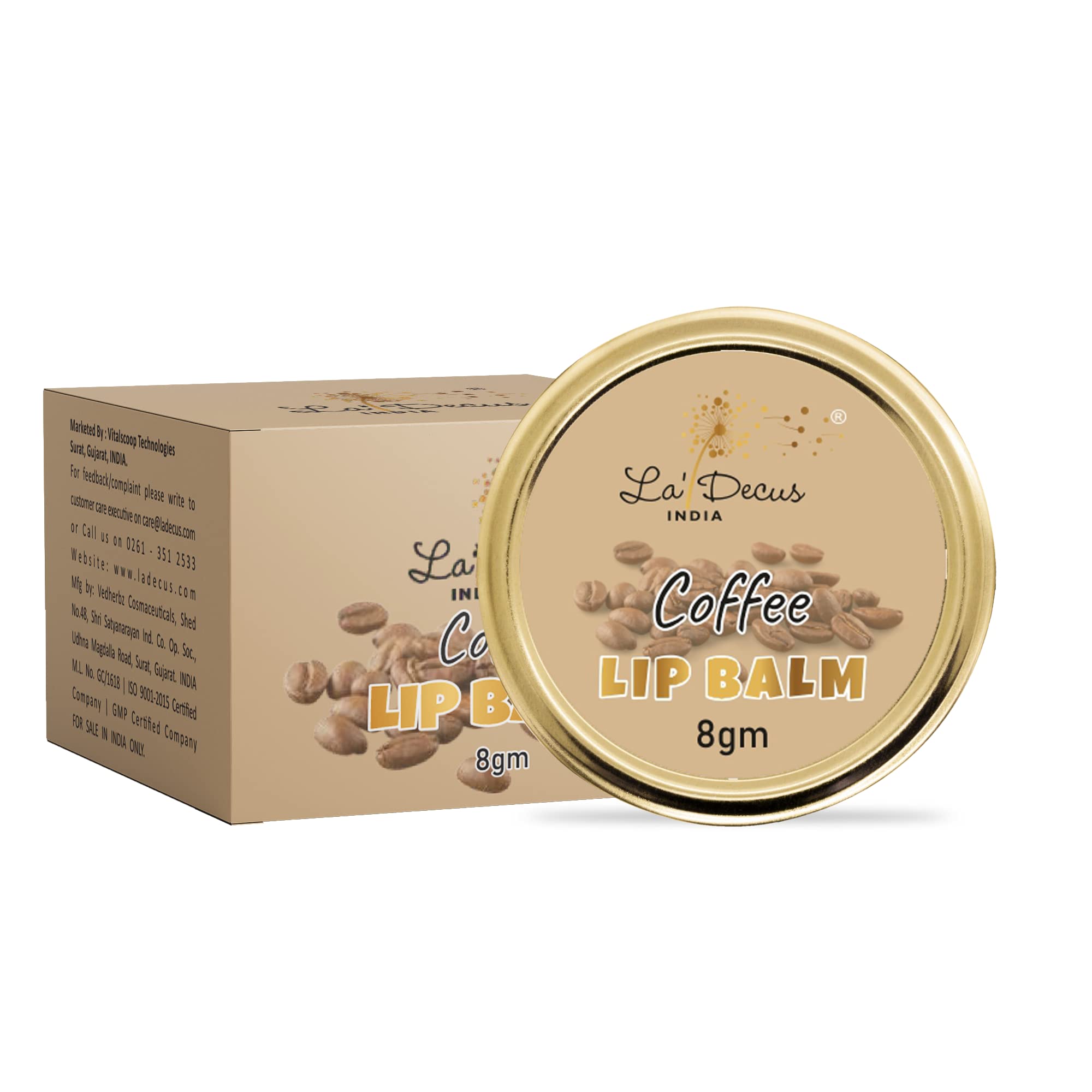 La'Decus INDIA Coffee Lip Balm for Women - Hydrating Lip Moisturizer for Dry, Damaged & Chapped Lips with Essential Oils (8g) | Perfect for Daily Use, Winter Care & On-the-Go Lip Protection