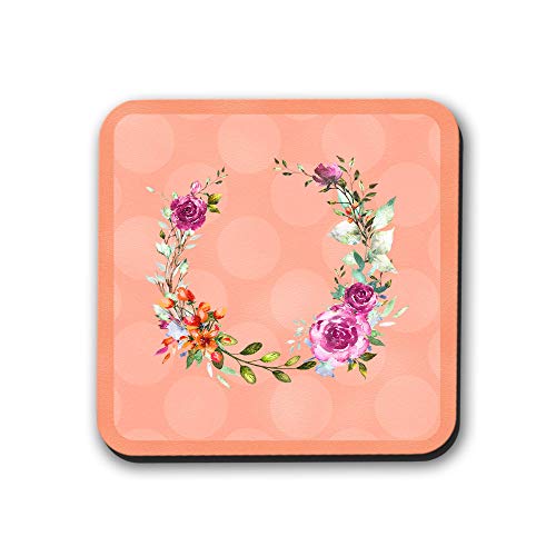 Orange Polka Dot and Floral Wreath Coasters Set of 6 - Absorbent Ceramic Drink Coasters for Coffee Table, Bar, and Home Decor - Perfect for Parties, Weddings, and Housewarming Gifts
