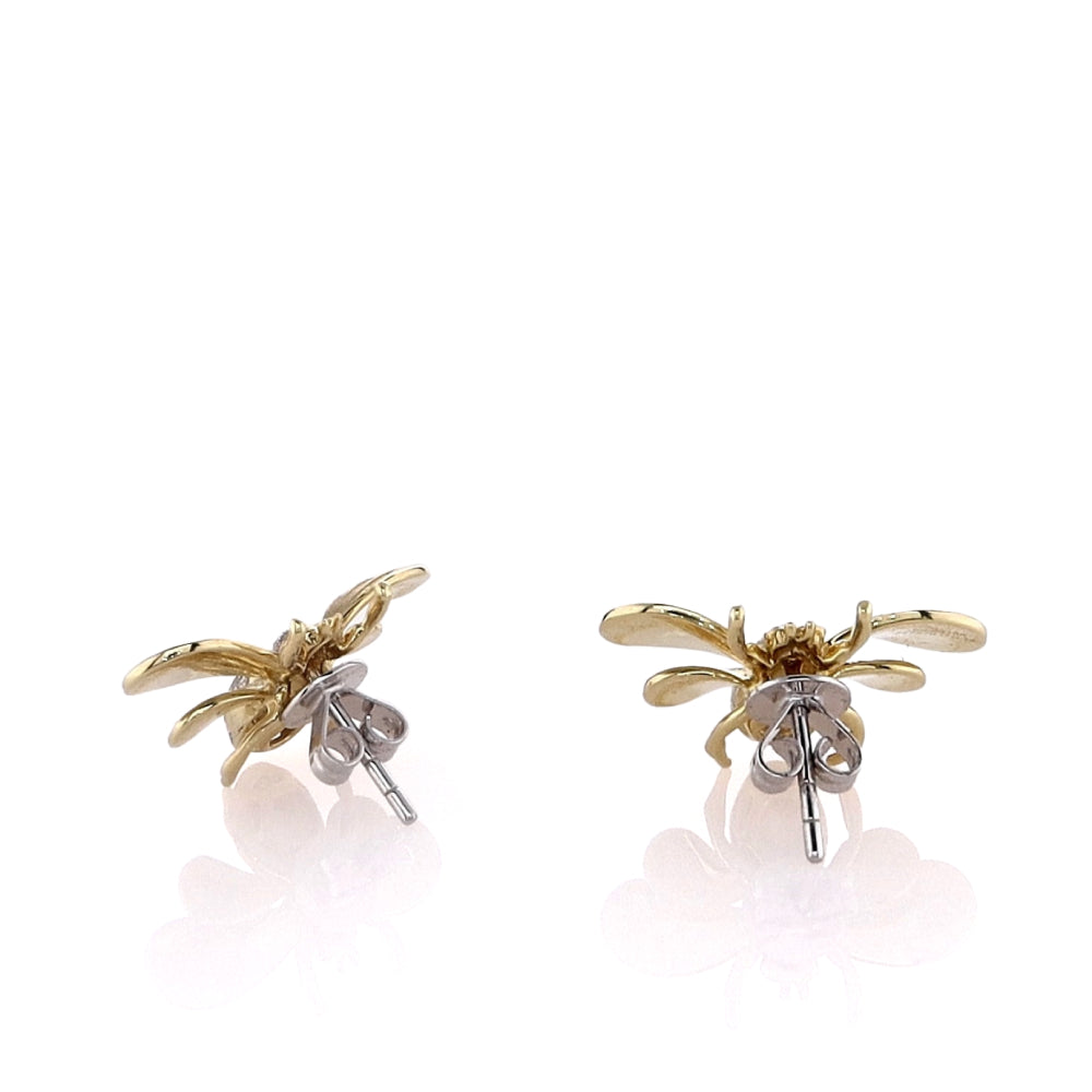 18K Yellow Gold Emerald and Diamond Bee Stud Earrings – Elegant Jewelry for Women, Perfect for Parties, Weddings & Gifts