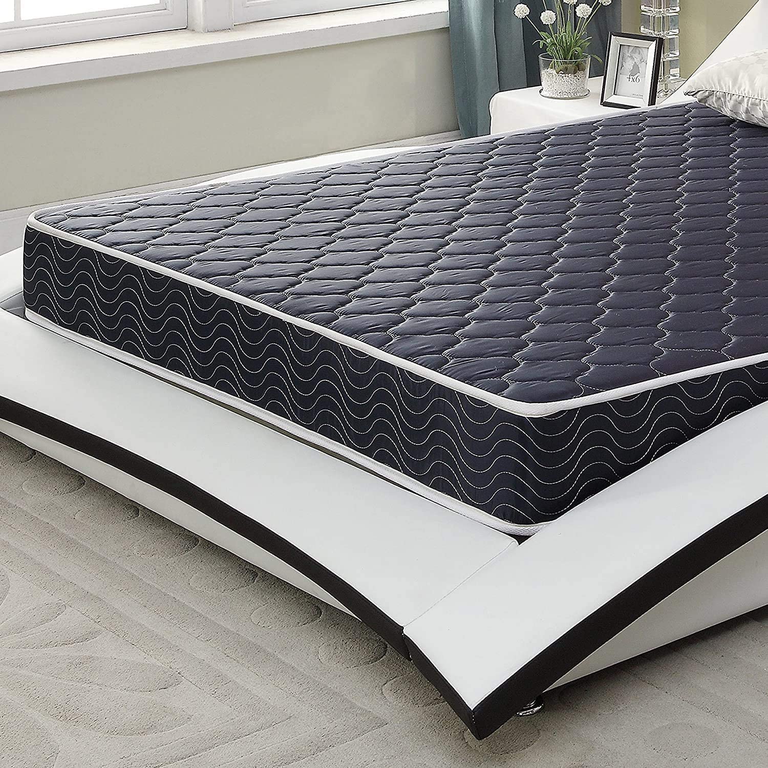AC Pacific 6-Inch Water-Resistant High-Density Foam Mattress - Made in USA - Breathable Diamond-Quilted Fabric - Even Weight Distribution - Full Size Navy Blue - Perfect for Guest Beds, RVs & Dorm Rooms