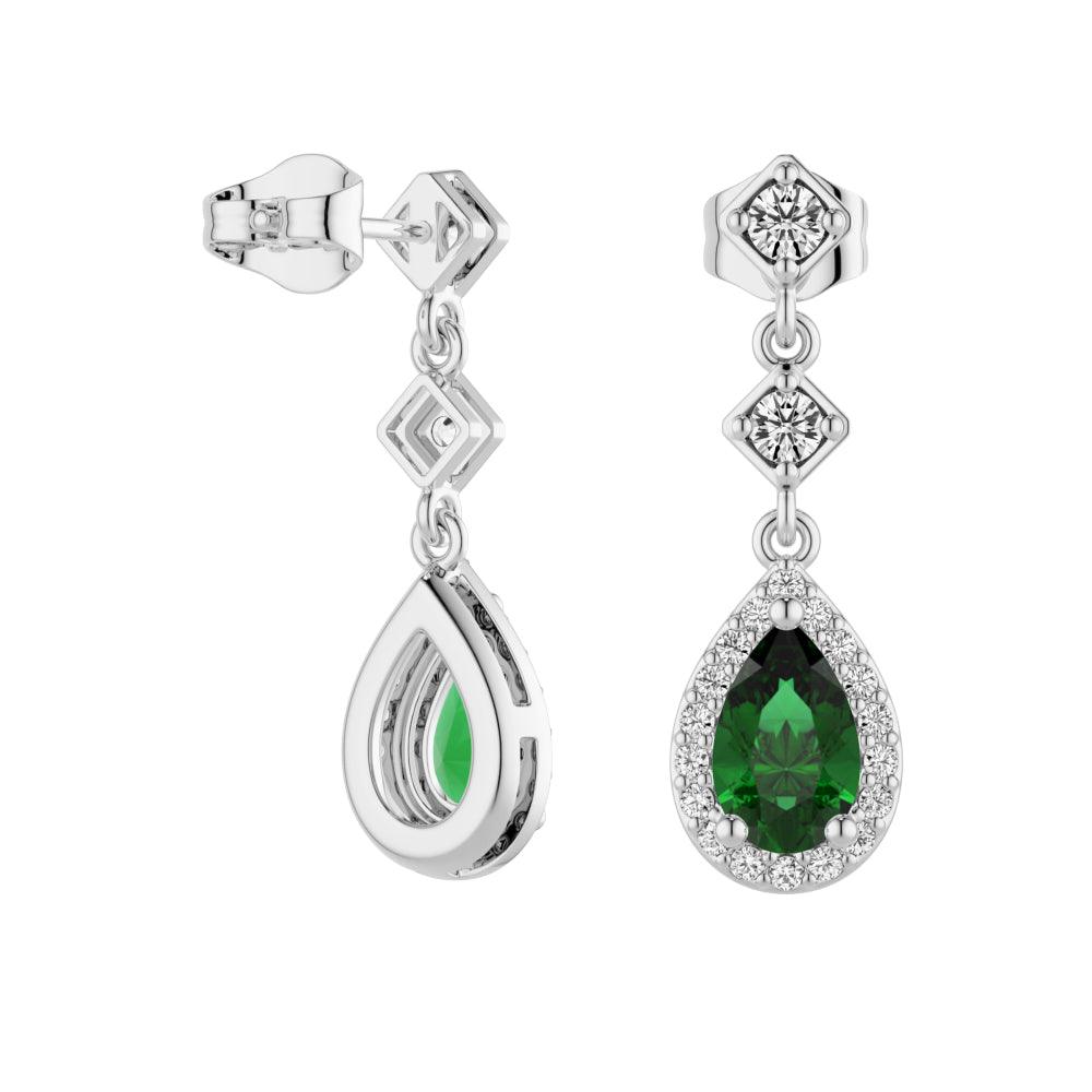 1.24 CT Pear Emerald Drop Earrings with Pavé Halo - Elegant Dangle Earrings for Women, Perfect for Weddings, Parties & Special Occasions