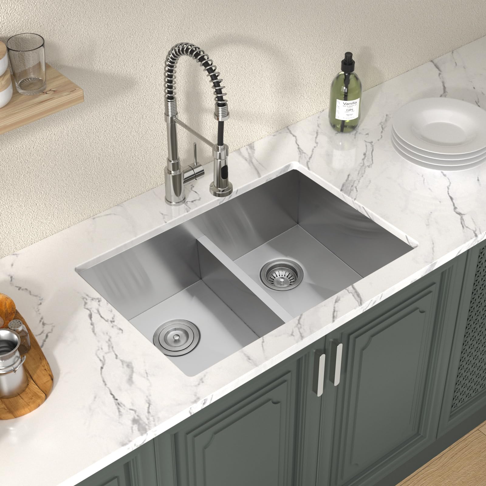 Lordear 28-Inch Undermount Double Bowl Kitchen Sink - 16 Gauge Stainless Steel, Low Divide 50/50 Design, Handcrafted for Modern Kitchens | Perfect for Meal Prep, Dishwashing & Entertaining