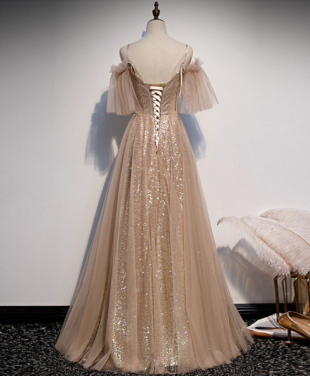 Elegant Champagne Sweetheart Neckline Tulle Lace Long Prom Dress - Formal Evening Gown for Homecoming, Wedding, Quinceañera & Special Occasions