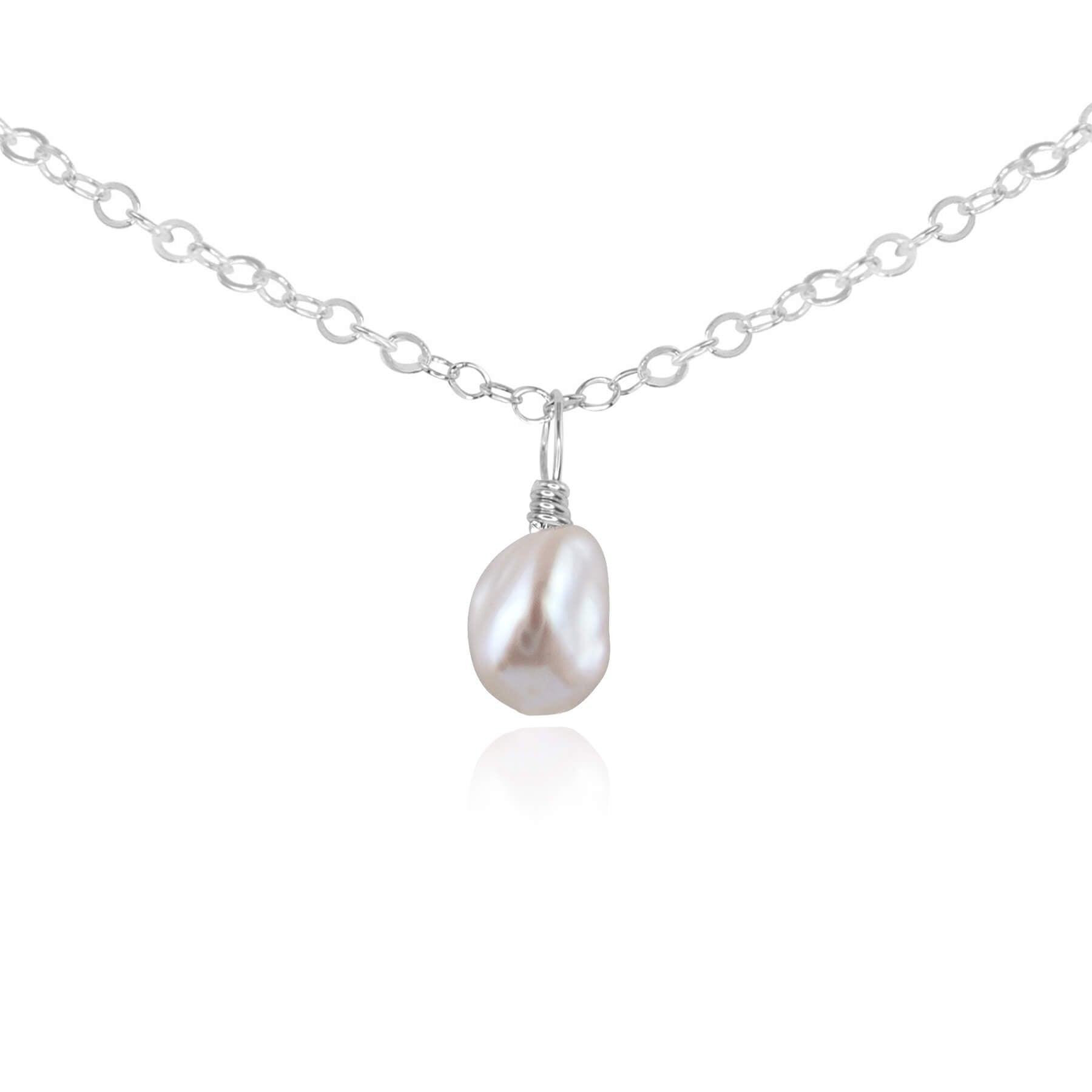 Tiny Rough White Freshwater Pearl Pendant Necklace - Dainty Gemstone Choker for Women, Perfect for Weddings, Date Nights & Boho Fashion