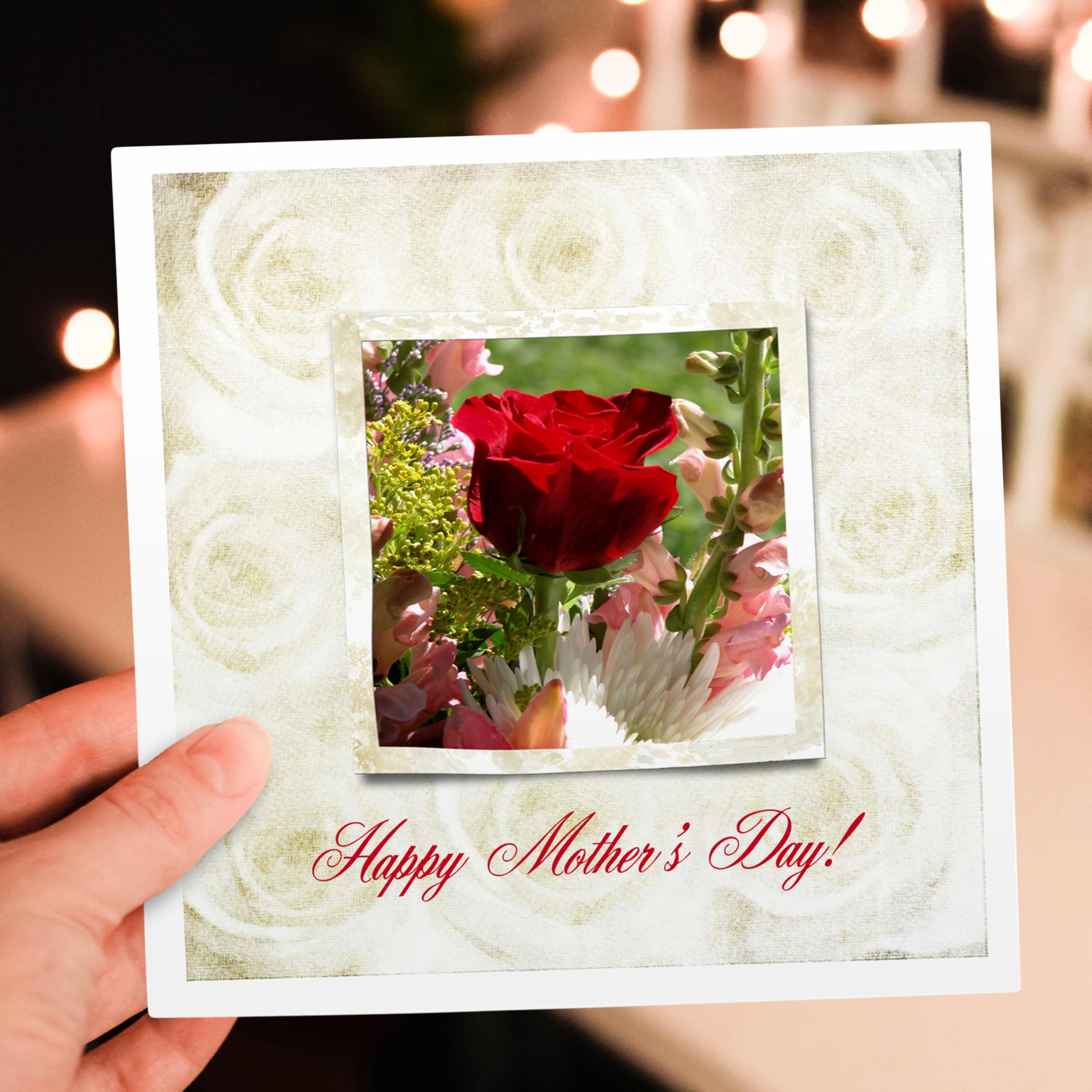 12 Pack Happy Mother's Day Greeting Cards - Red Rose Bouquet in Cream Rose Frame Design | Perfect for Mother's Day Gifts, Thank You Cards & Special Occasions