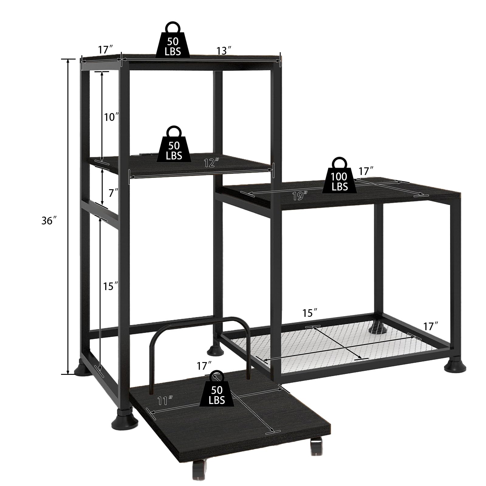 Natwind Printer and Shredder Stand with Power Outlet - Heavy Duty Ergonomic Workstation Organizer for Home Office, Black - Perfect for Desk Organization & Cable Management