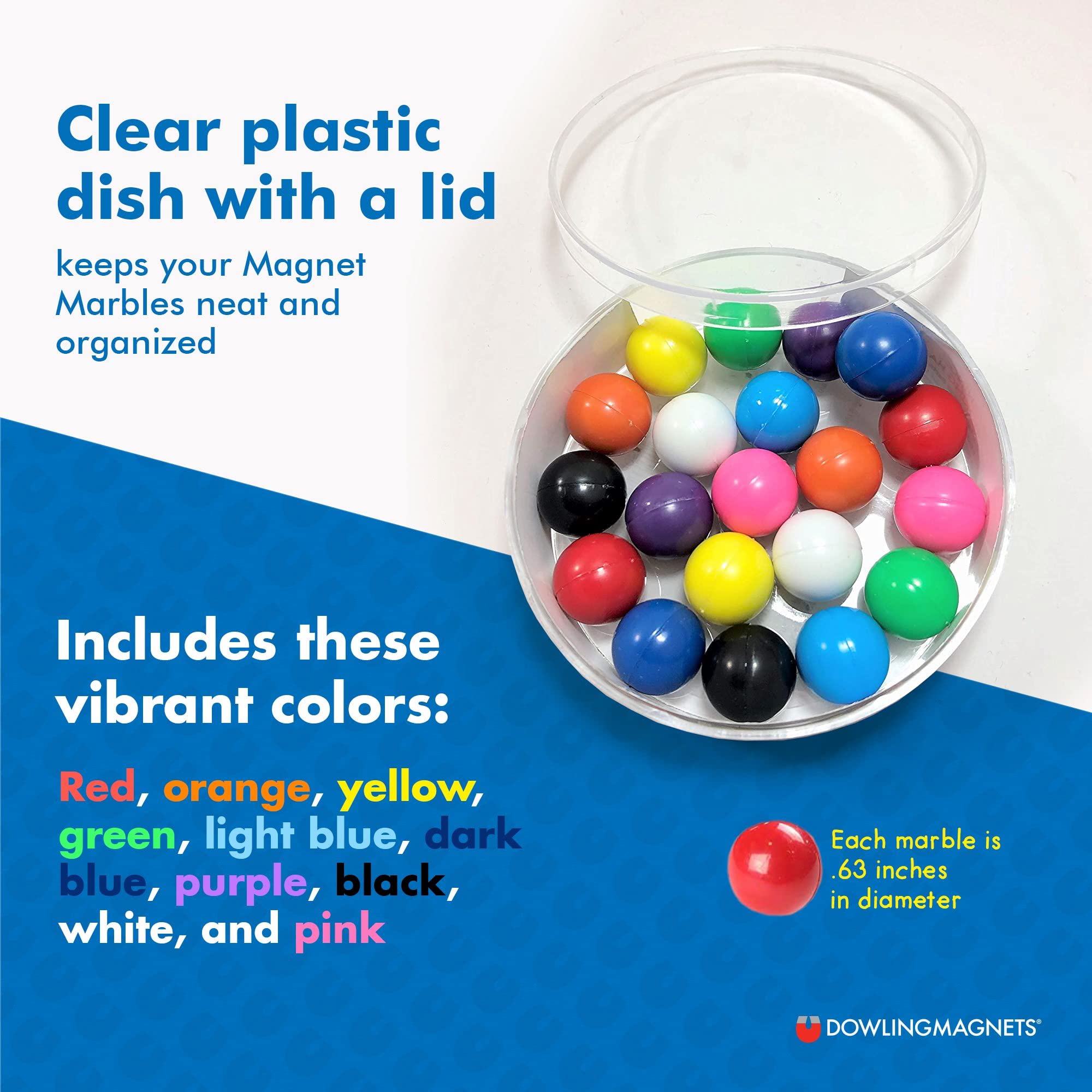 Dowling Magnets - 736606 Set of 20 Magnet Marbles (.63 inch Diameter) with Clear Dish - Perfect for Science Experiments, DIY Projects & Educational Activities