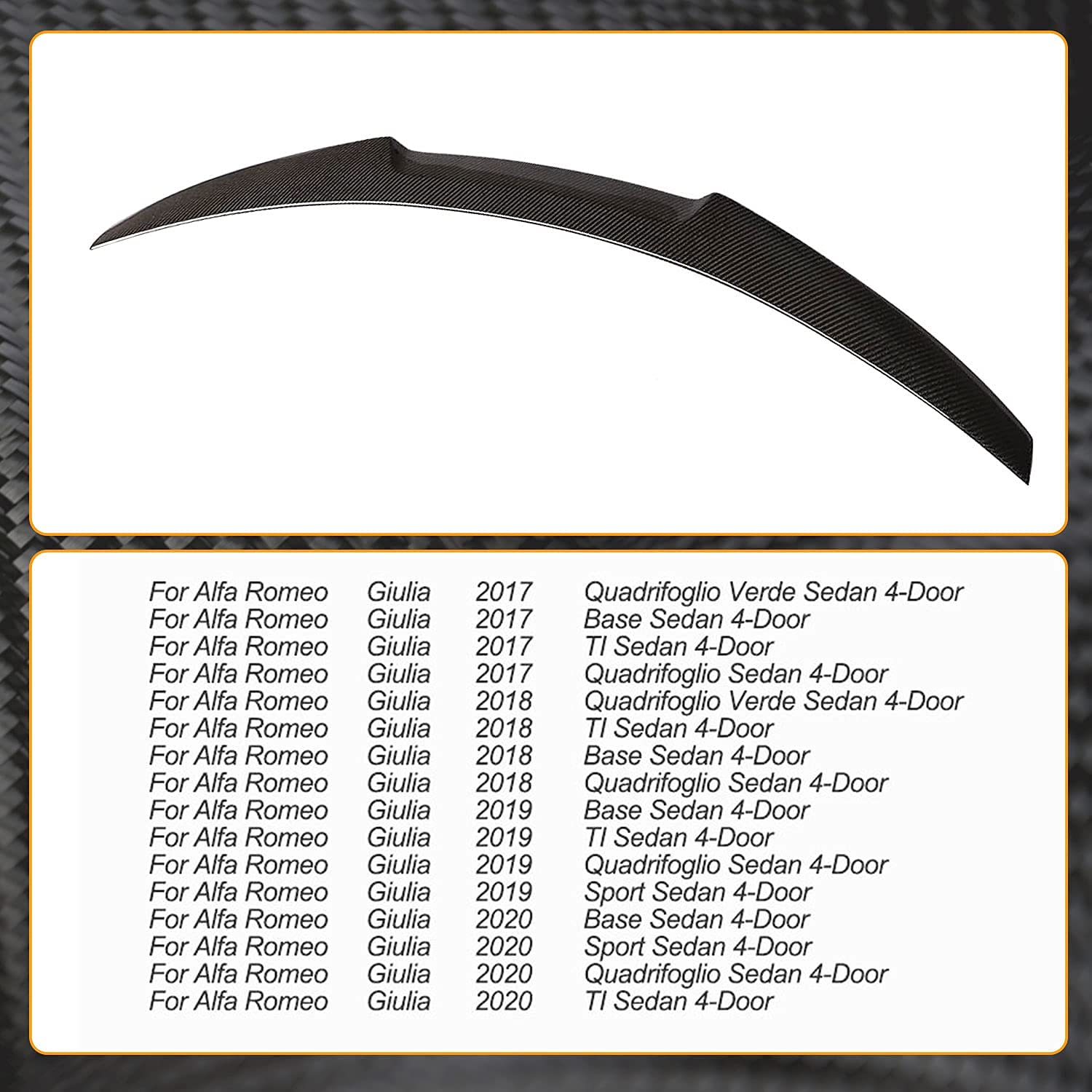 Premium Real Carbon Fiber Trunk Spoiler for Alfa Romeo Giulia Quadrifoglio 2015-2024 | High-End Rear Lip Wing | Lightweight & Durable | Enhances Aerodynamics & Sporty Look | Perfect for Racing, Car Shows & Street Performance