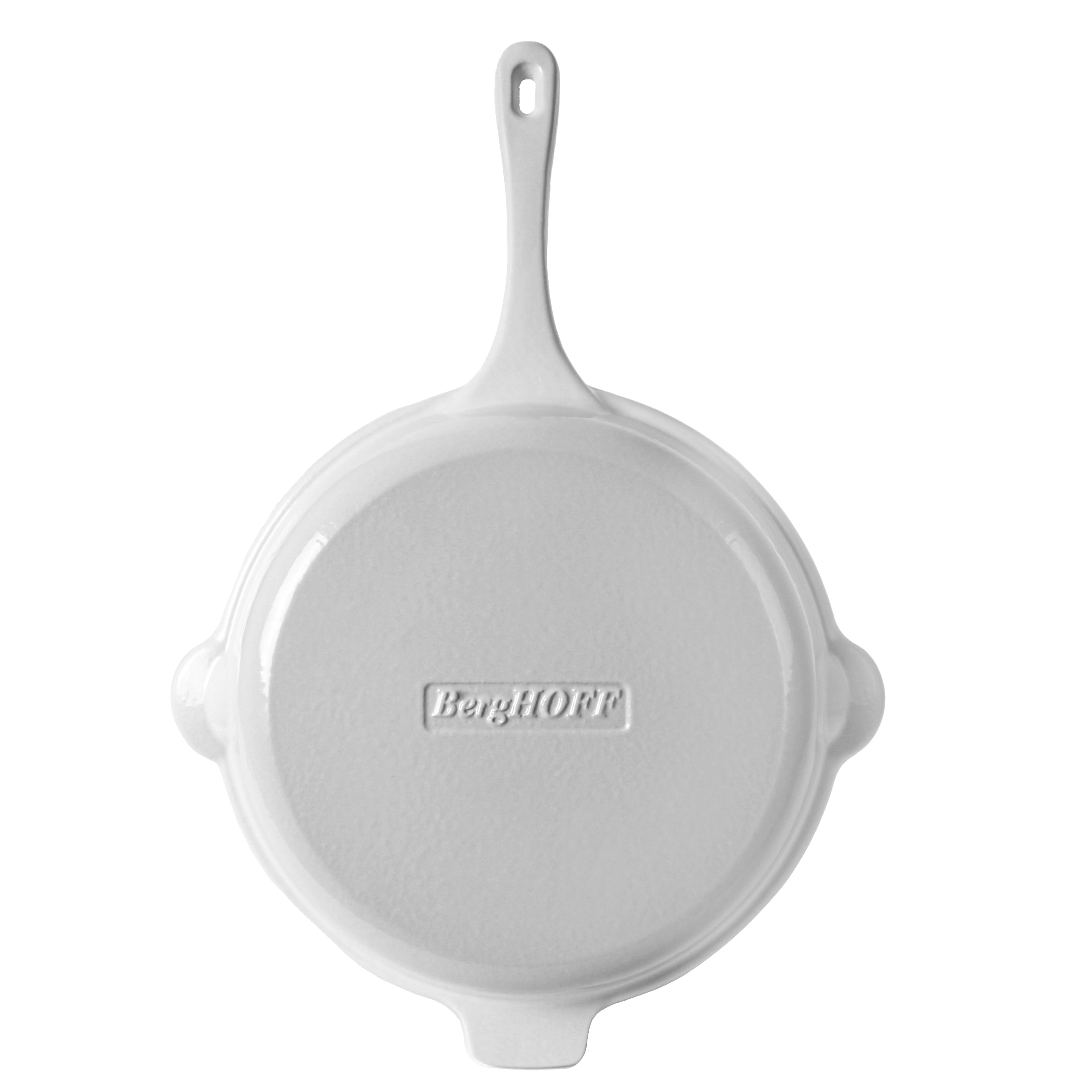 BergHOFF Neo 10-Inch Cast Iron Skillet - Premium White Enamel Coated Frying Pan for Even Heat Distribution | Perfect for Searing, Baking & Stovetop to Oven Cooking