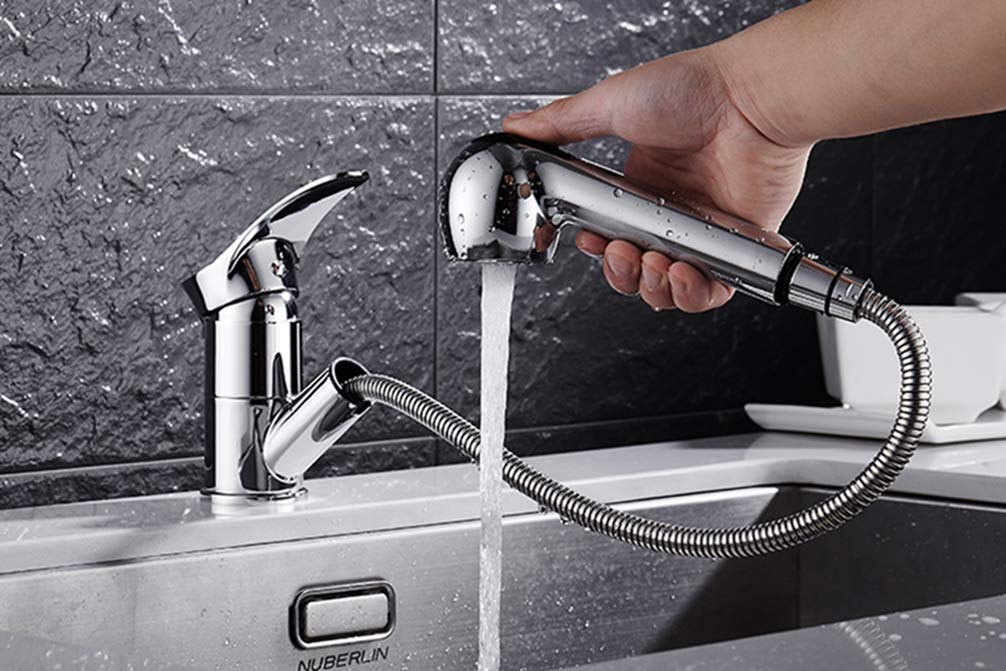 4 Colors Kitchen Faucet - Gold/Chrome/Black/White Pull Out Spray Single Handle Swivel Water Mixer Tap for Modern Home Kitchen Sink