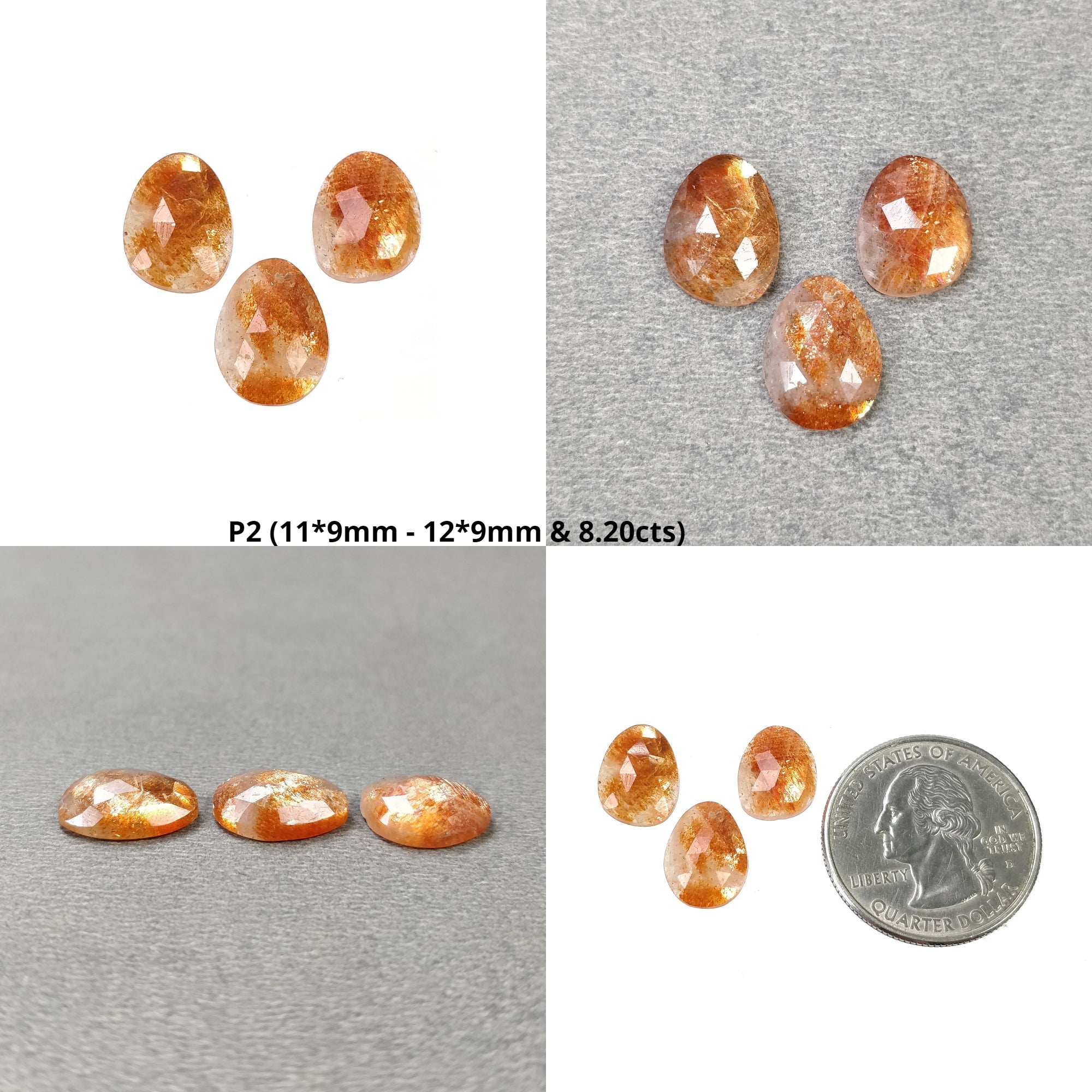 Natural Untreated Chatoyant Orange Sunstone Gemstone - Rose Cut, 3pcs & 9pcs Sets (With Video) | Healing Crystal Jewelry Making, Meditation & Energy Work