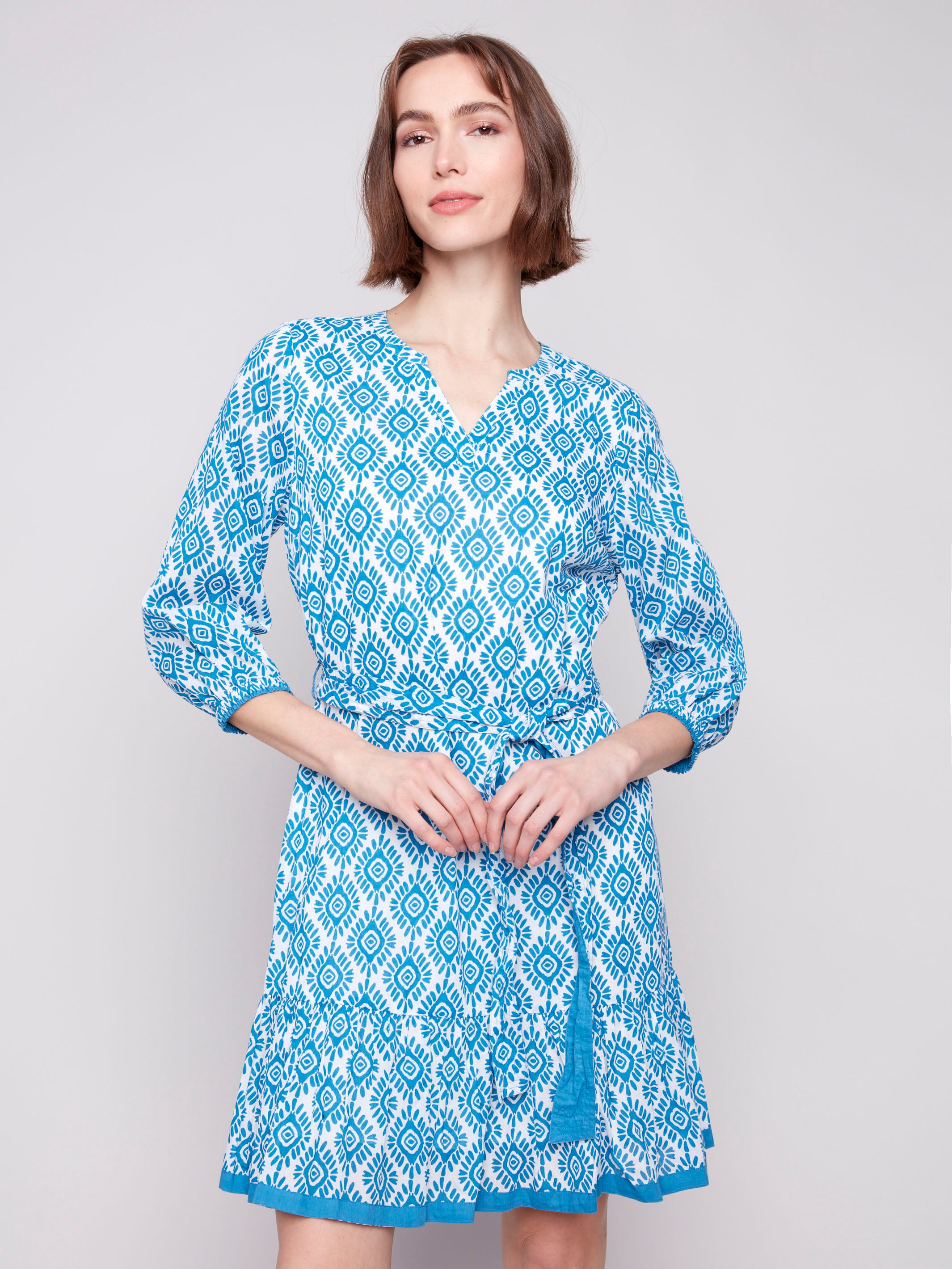 Stylish Printed Cotton Dress with Adjustable Belt - Perfect for Summer Outings, Beach Vacations & Casual Wear