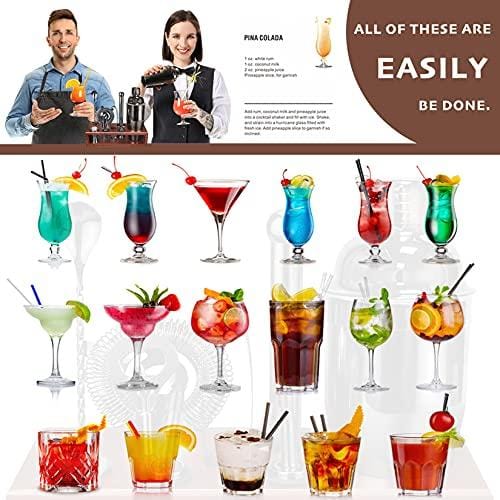 Premium 24oz Cocktail Shaker Set - Bartender Kit with Stand (Black) for Tequila, Whiskey & Mixed Drinks - Includes Martini Shaker, Mojito Muddler, Jigger, Mixing Spoon & Hawthorne Strainer - Perfect for Home Bars, Parties & Professional Bartending