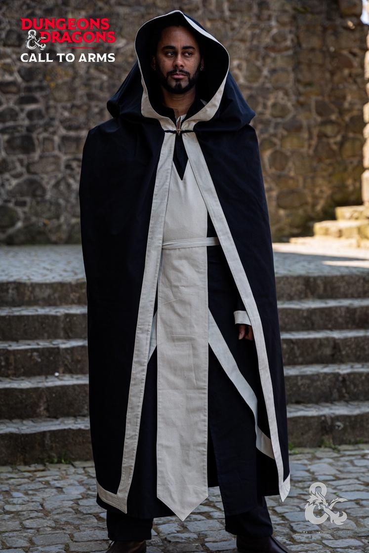 Dungeons & Dragons Wizard Cape - Black & Natural Costume Cloak for Cosplay, LARP & Fantasy Roleplaying Games