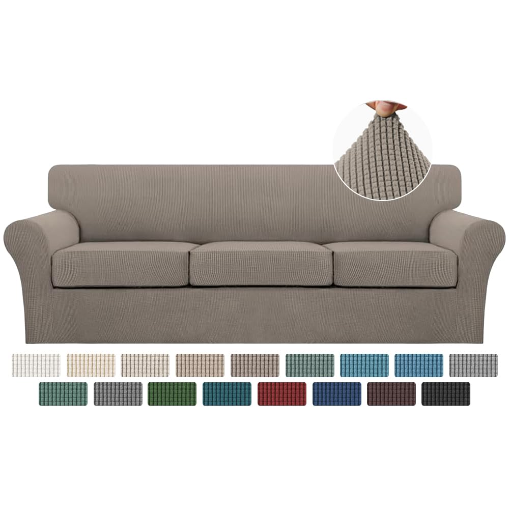 Washable Turquoise 4-Piece Sofa Slipcover Set for 3-Cushion Couches - Soft, Durable Furniture Protector with 3 Individual Cushion Covers - Pet-Friendly, Thick Fabric (XL Size, Taupe) - Perfect for Living Room, Family Room & Pet Owners