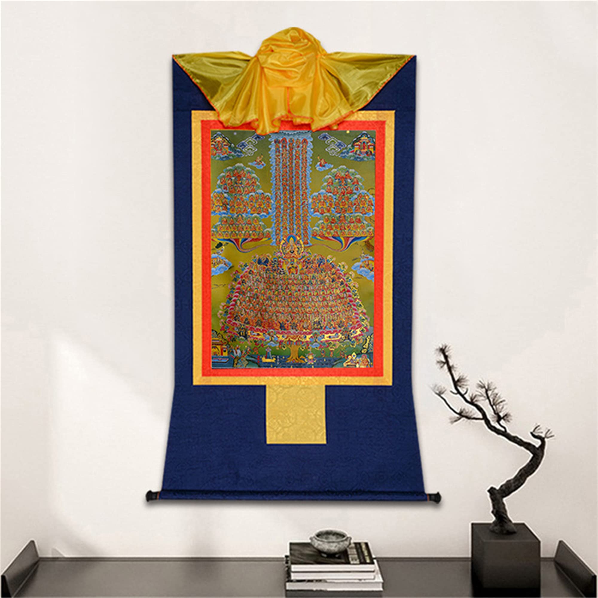 Gandhanra Je Tsongkhapa's Refuge Tree Thangka - Authentic Tibetan Buddhist Art, Gold Stamped Buddha Tapestry Wall Hanging for Meditation, Zen Home Decor, Yoga Studio & Spiritual Retreat | Perfect for Buddhist Altars, Mindfulness Practice & Peaceful Living Spaces