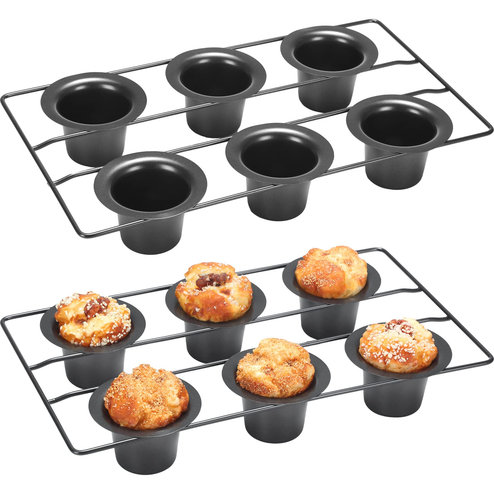 Shellwei 2-Piece Nonstick Popover Pan Set - 12 Cup Muffin Pan for Baking Cupcakes, Quiches, Frittatas & Pudding Cakes - Heavy Duty Bakeware for Oven, Perfect for Home Baking, Holiday Treats & Party Desserts (Black)