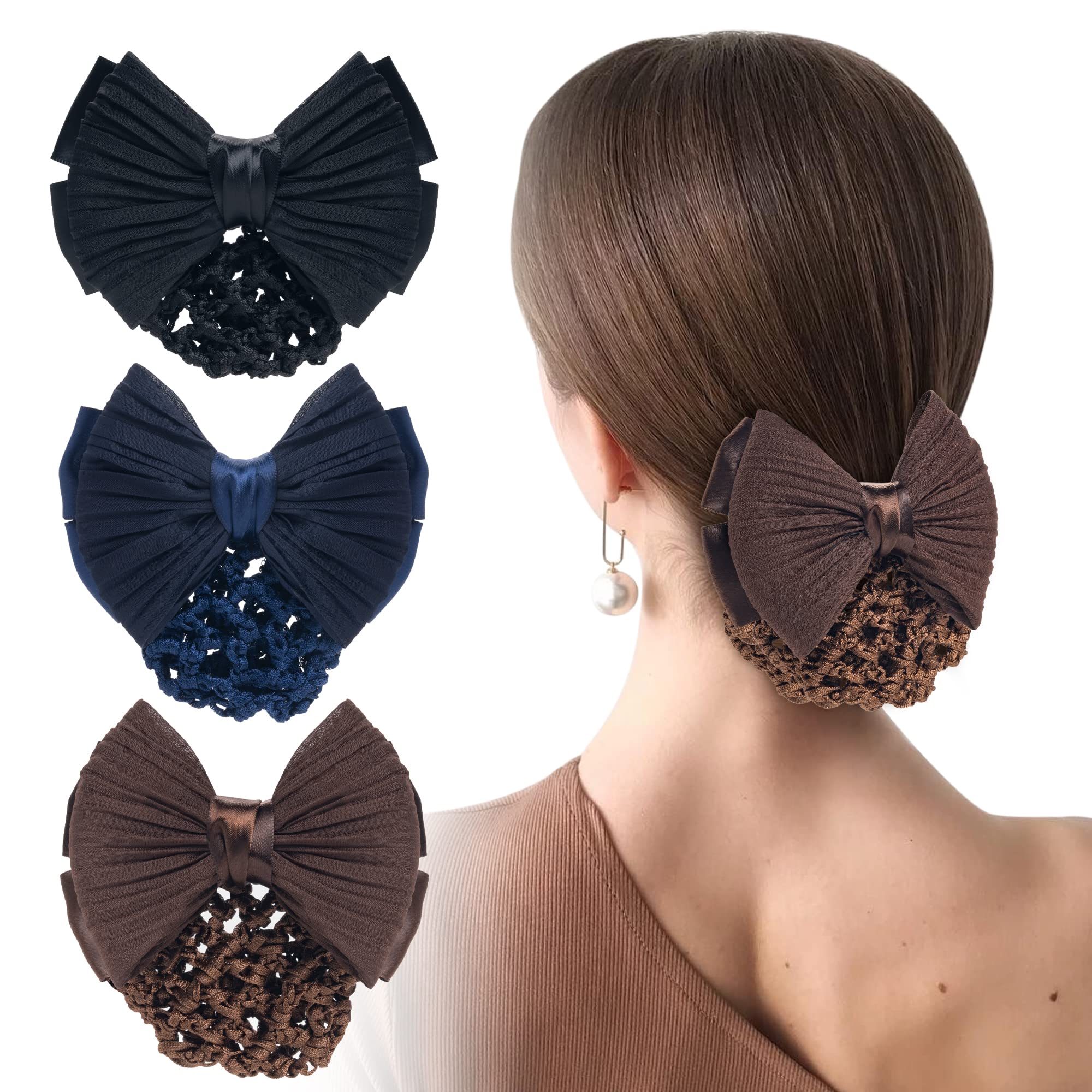 TXIN Set of 3 Crochet Hair Snoods for Women & Girls - Stylish Bow Bun Covers & Net Hair Accessories for Everyday Wear, Parties & Special Occasions