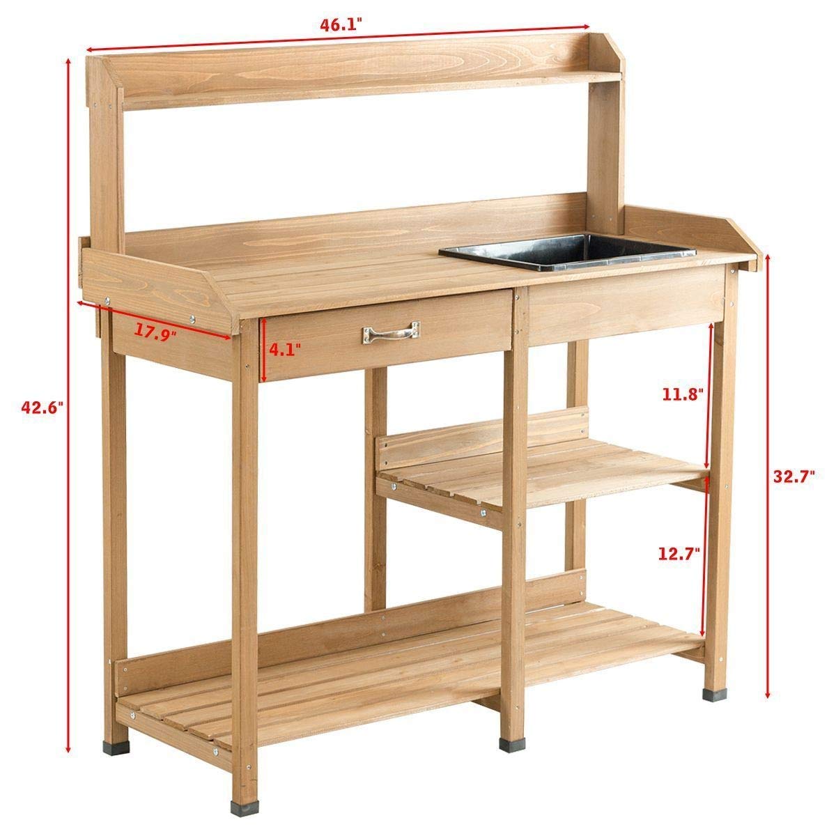 **Sturdy Wooden Potting Bench with Shelves - Indoor/Outdoor Garden Workstation for Planting, Transplanting & Organizing Tools | Perfect for Greenhouses, Patios & Backyard Gardening**