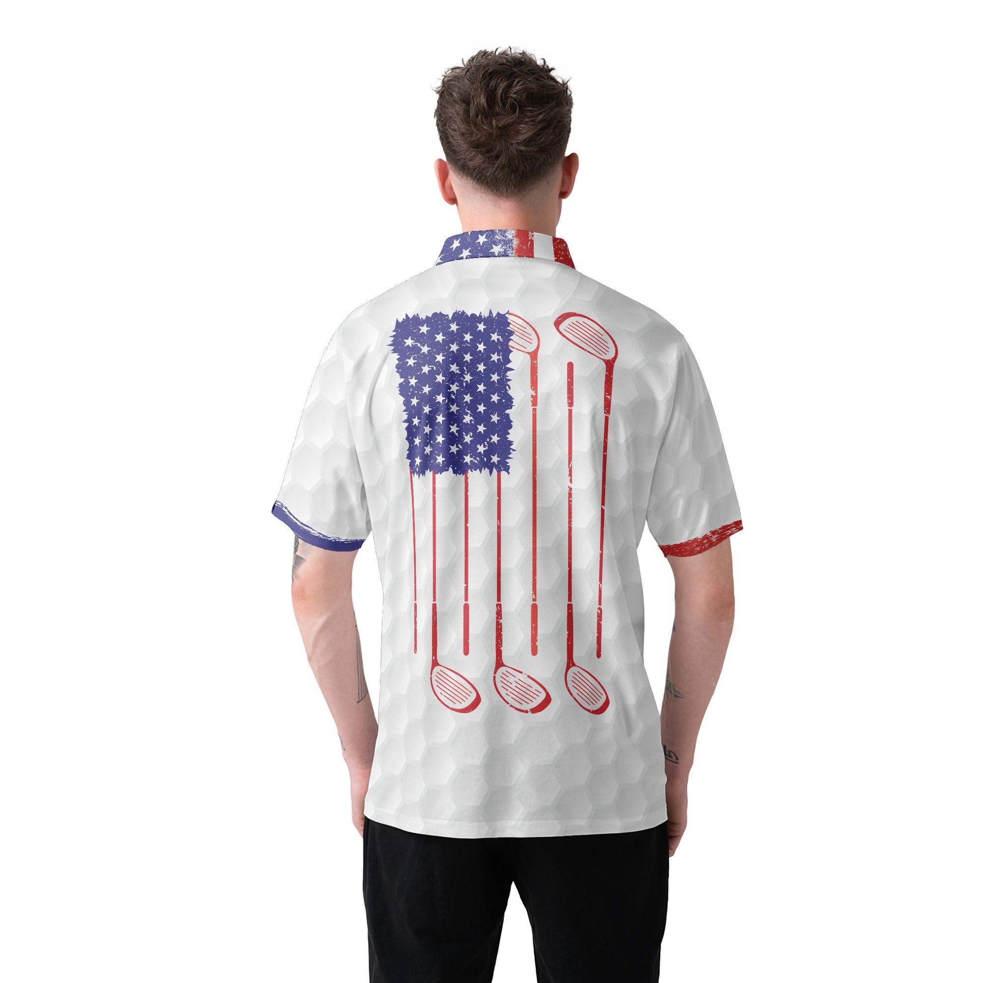 **Patriotic American Flag Golf Polo Shirts for Men - Short Sleeve Moisture-Wicking Performance Shirt - Ideal for Golf, BBQ, and 4th of July Celebrations**