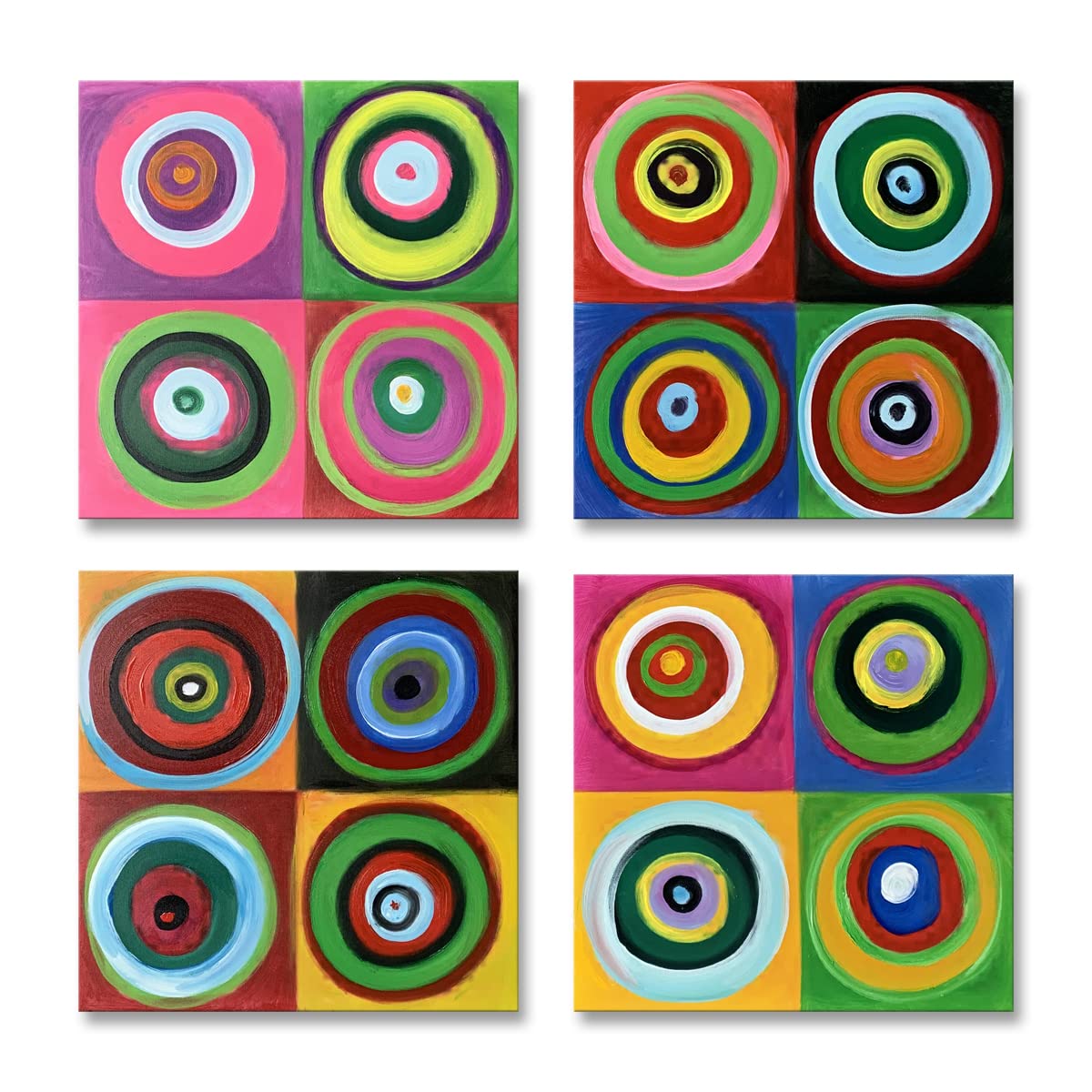 Extra Large Hand Painted Abstract Square Wall Art - Set of 4 Textured Canvas Oil Paintings with Colorful Circle Designs - Modern Home Decor for Living Room, Bedroom & Office