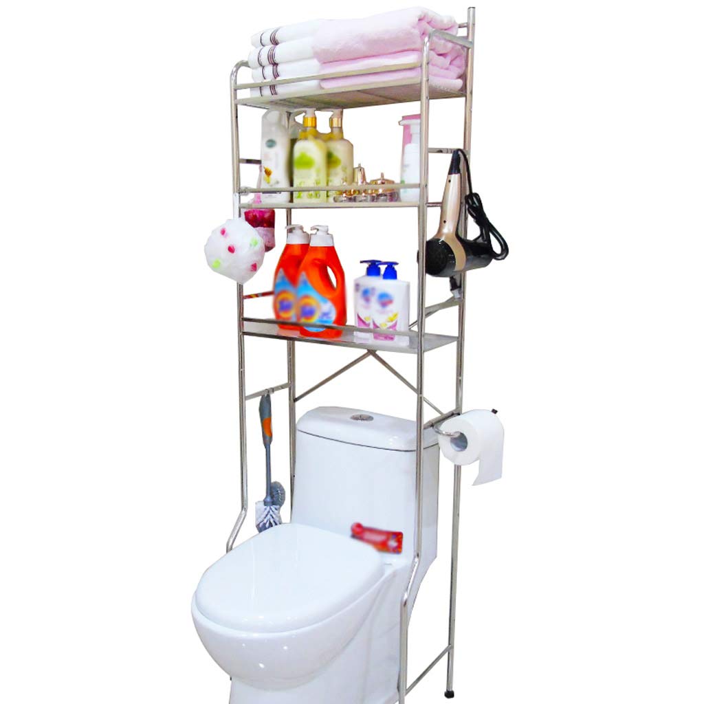 Zzmop Stainless Steel Bathroom Shelf with Hooks - Above Toilet Organizer Stand for Small Spaces | Space Saving, Waterproof & Durable All-Metal Bath Storage | Perfect for Bathroom Organization, Apartment Living & RV Use