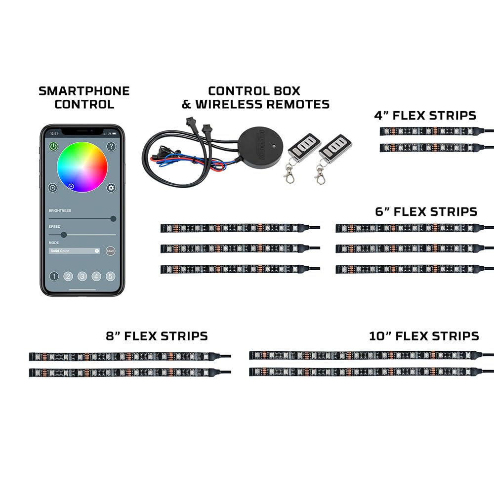 LEDGlow 12-Piece Bluetooth Motorcycle LED Light Kit - 16 Million Colors, Smartphone App Control, Dual Zone & Brake Light Features, Waterproof Design - Perfect for Night Riding, Bike Shows & Custom Motorcycle Lighting
