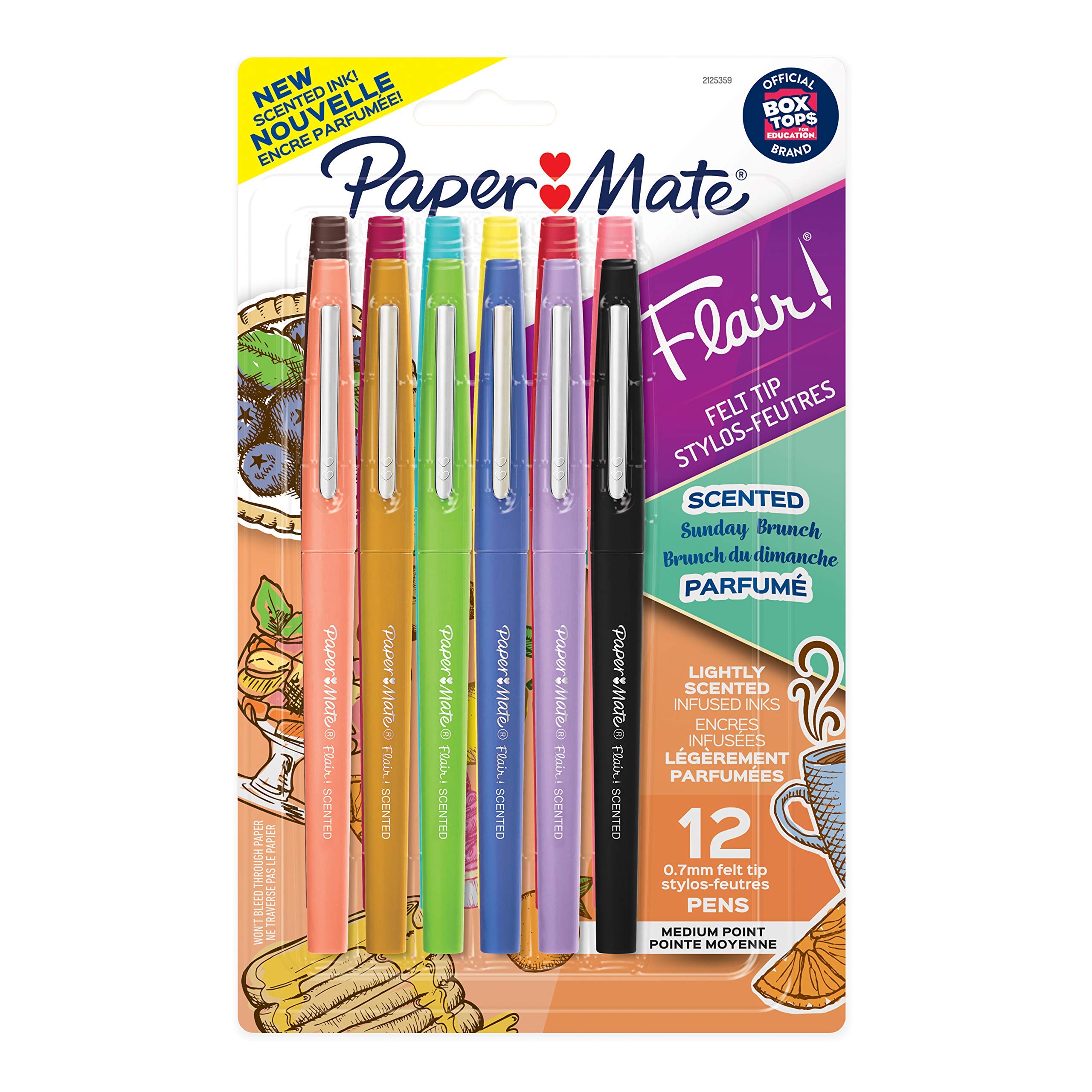 Flair Scented Felt Tip Pens - 12 Pack with Assorted Sunday Brunch Scents & Colors (0.7mm Fine Point) for Journaling, Note Taking & Creative Writing | Perfect Gift for Students & Office Use