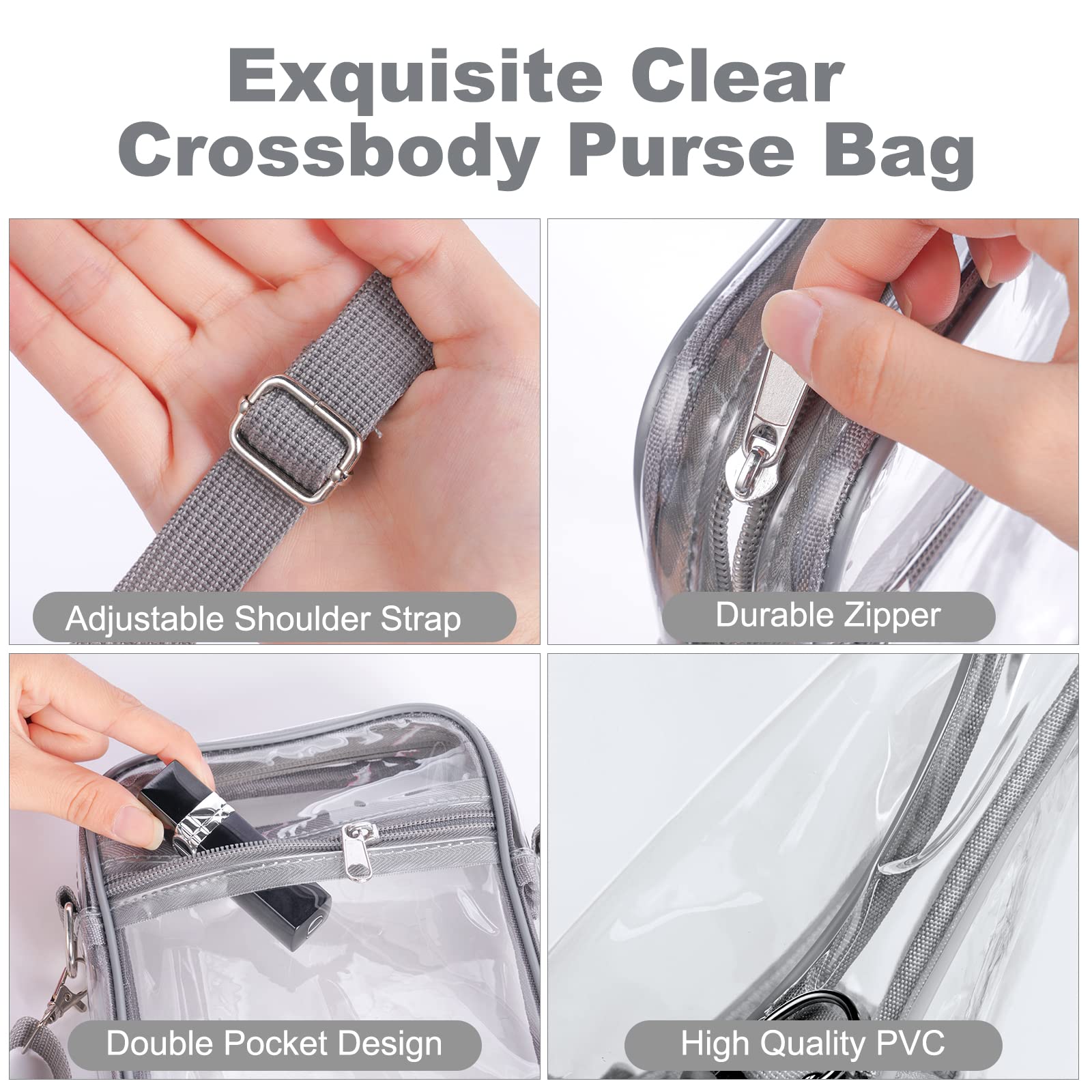 Stadium Approved Clear Crossbody Bag - Adjustable Shoulder Strap Transparent Messenger Purse for Concerts, Sports Events & Travel Security Checks