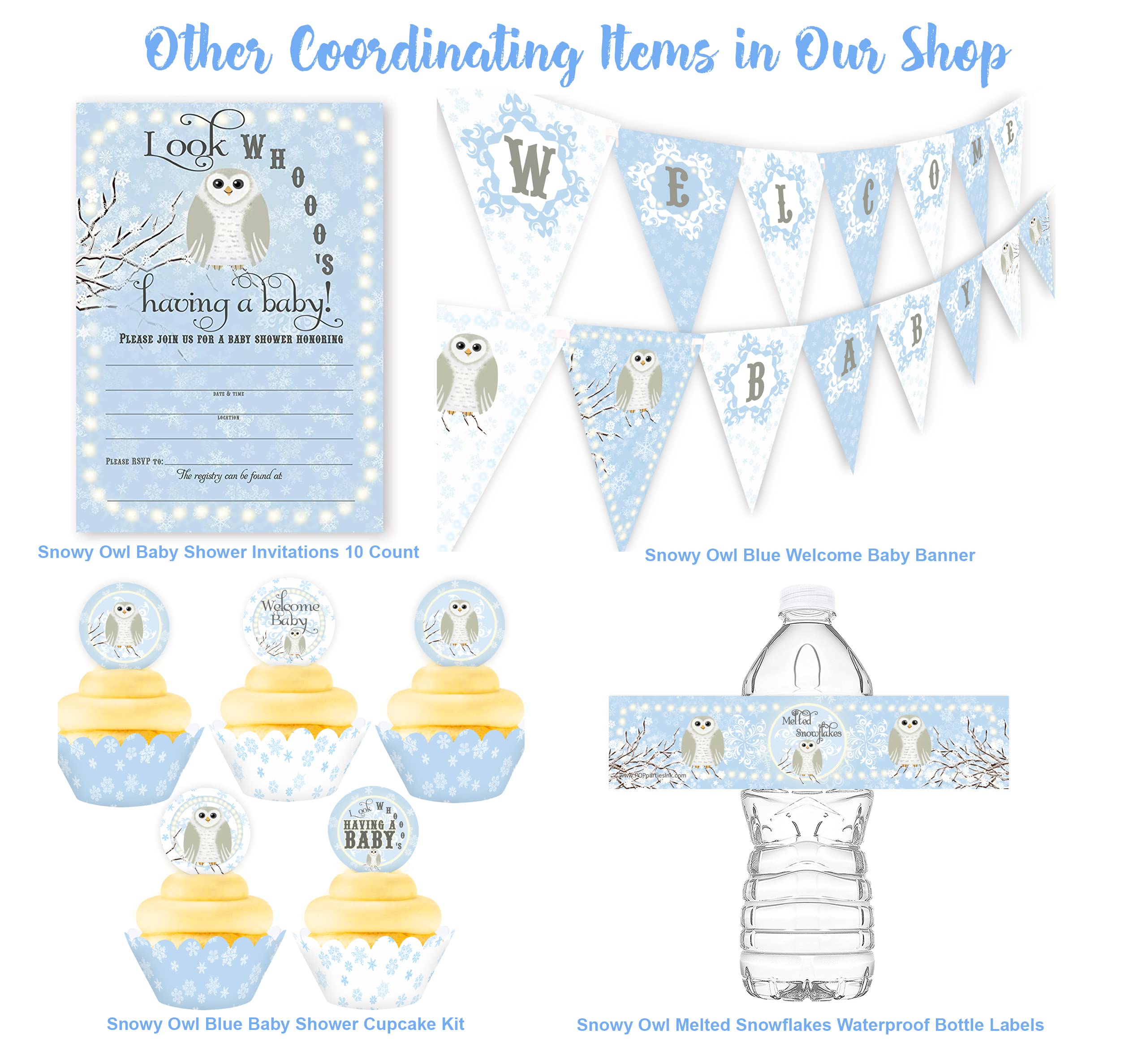 Snowy Owl Party Bottle Labels - 20 Pack Winter Onederland Water Bottle Stickers - First Birthday Party Decorations - Baby Shower Supplies - Winter Theme Party Decor - Blue & White Design - Perfect for Winter Birthday Parties, Baby Showers & Holiday Celebrations