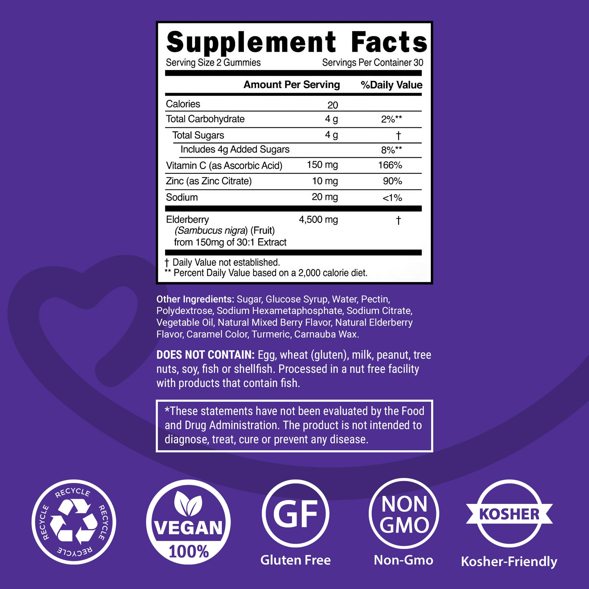 Elderberry Gummies with Vitamin C & Zinc - Immune Support Supplement for Adults & Kids - Vegan, Non-GMO, Antioxidant-Rich Multivitamin Gummies (60 Count) - Daily Immune Booster for Cold & Flu Season, Travel & School