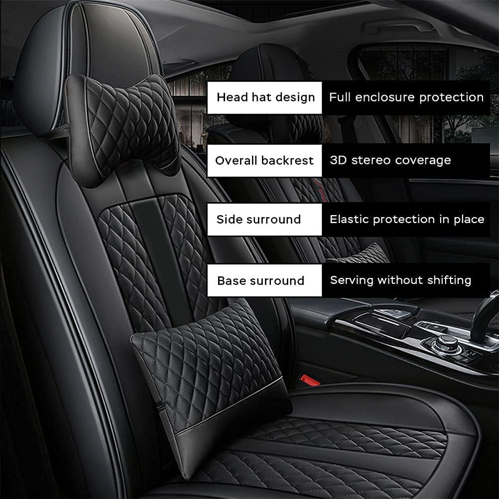 Premium PU Leather Front & Rear Seat Covers with Headrest Backrest Cushions for Volvo XC40 2018-2021 - Comfortable, Stylish Black Car Seat Protectors for Daily Commute & Road Trips