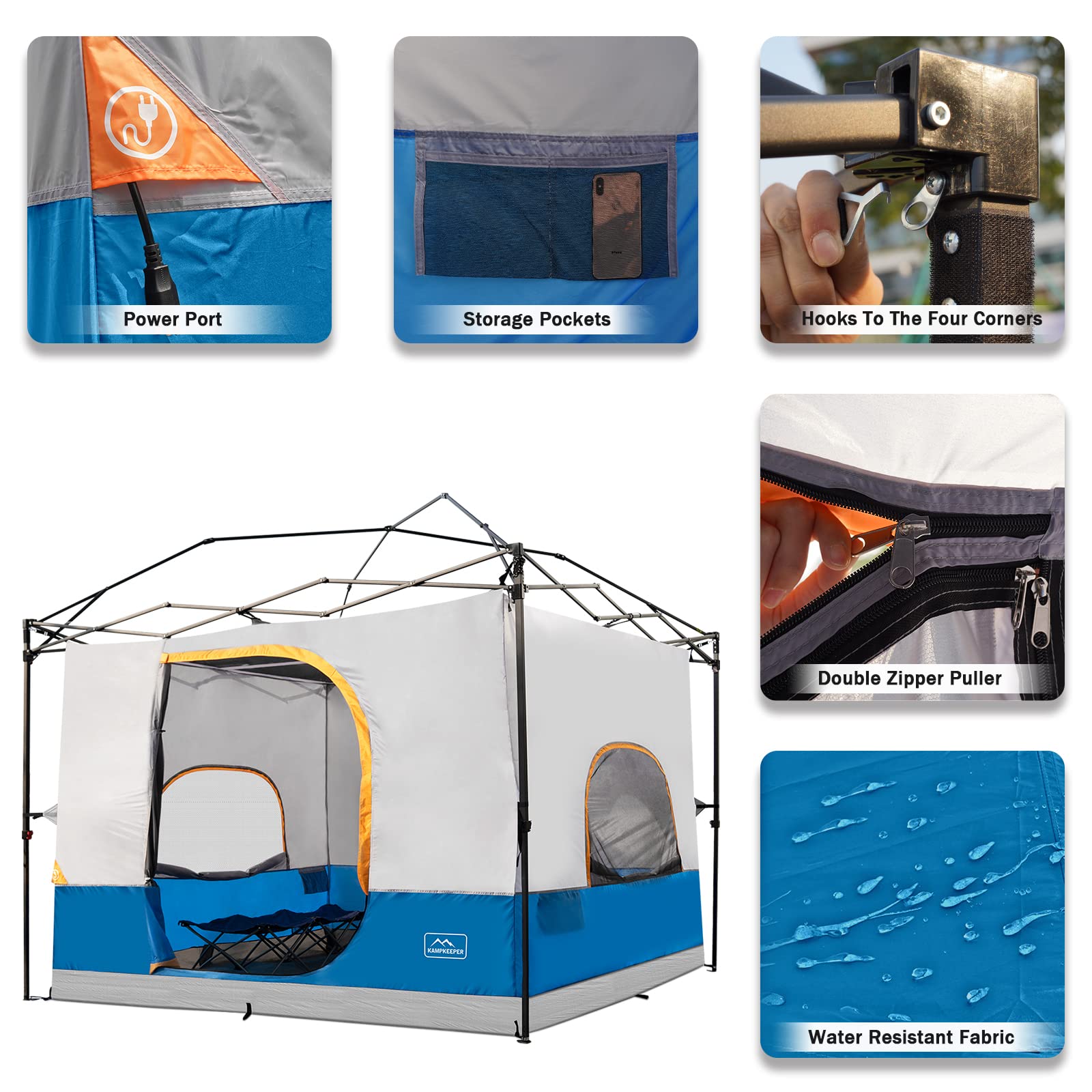 KAMPKEEPER 10'x10' Camping Inner Tent for Pop Up Canopy | Convert Straight Leg Canopy to Camping Shelter | Fully Vented Roof Design | Light Blue | Perfect for Outdoor Camping, Hiking & Backyard Adventures (Canopy & Frame Not Included)