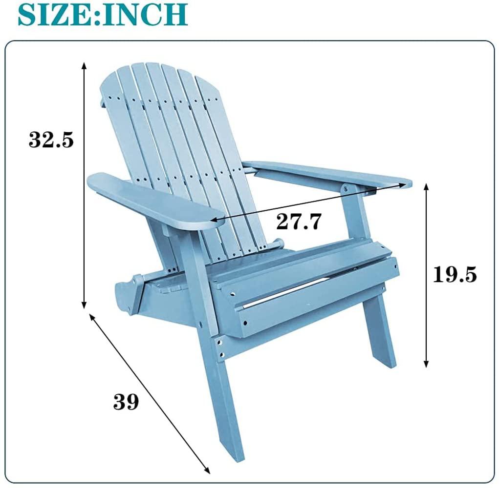 Premium Folding Wooden Adirondack Chair - Outdoor Patio Lounge Chair with Comfortable Backrest, Weather-Resistant Turquoise Finish - Perfect for Backyard, Garden, Poolside & Fire Pit Seating