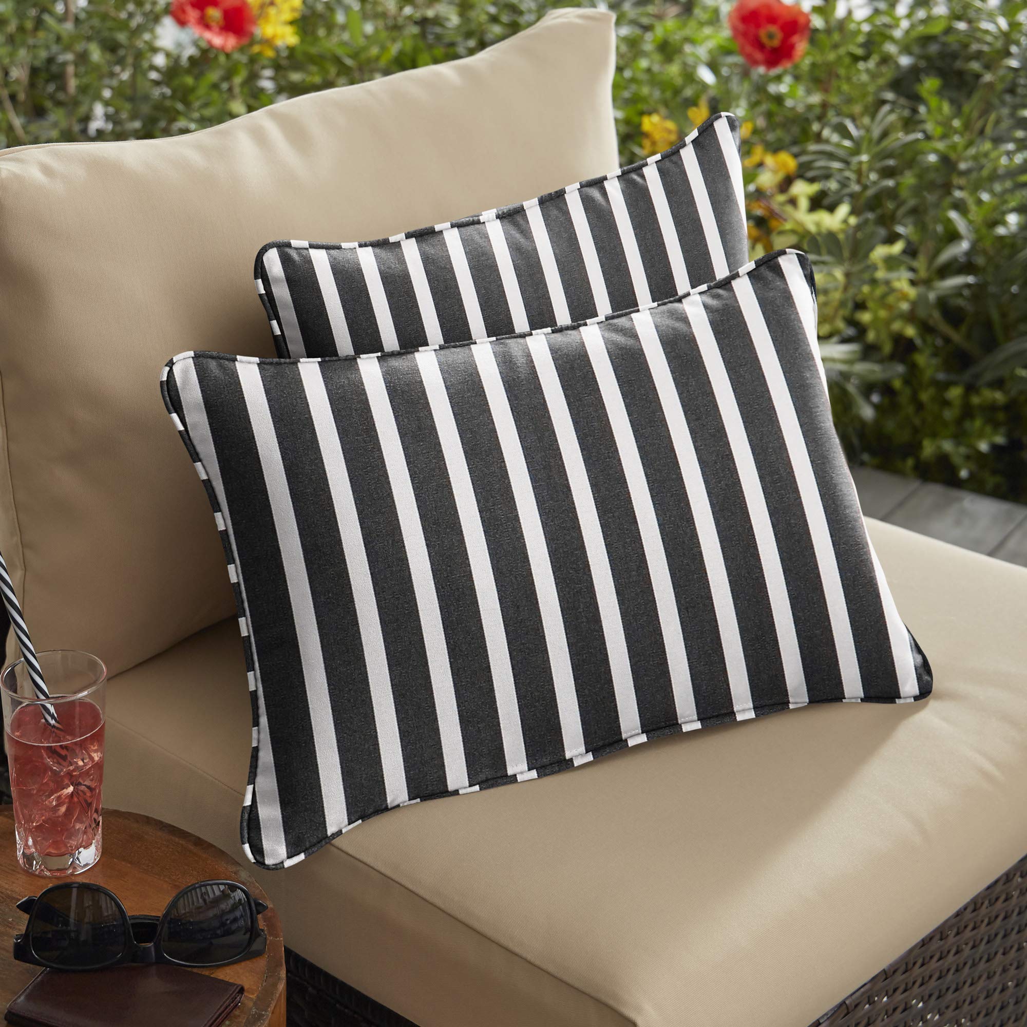 Premium Set of 2 White & Black Outdoor Throw Pillows - 20 Inch Waterproof Decorative Cushions for Patio Furniture, Garden Lounge, Poolside Seating