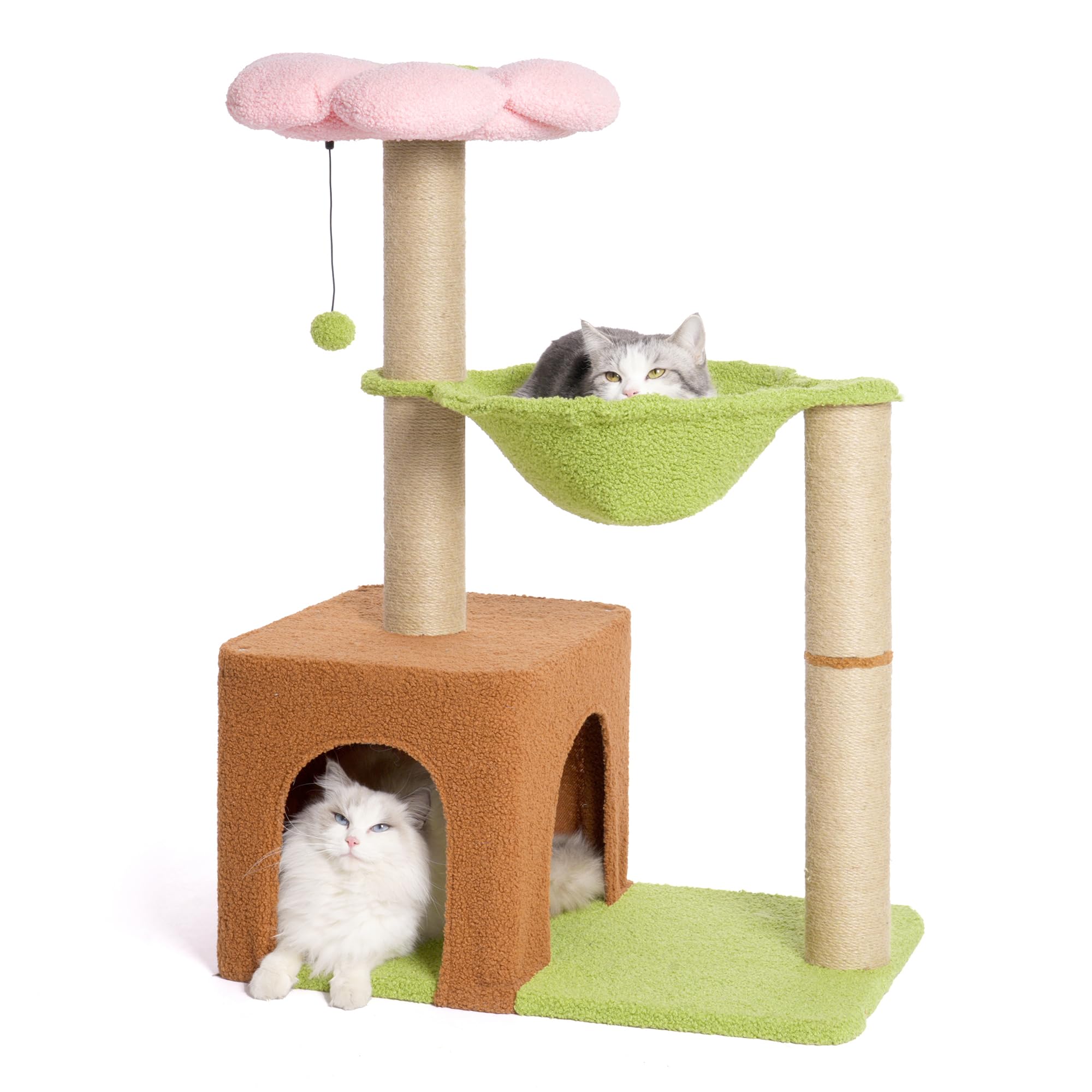 Small Cat Tree with Scratching Post & Hammock for Indoor Cats - Pink Play Space