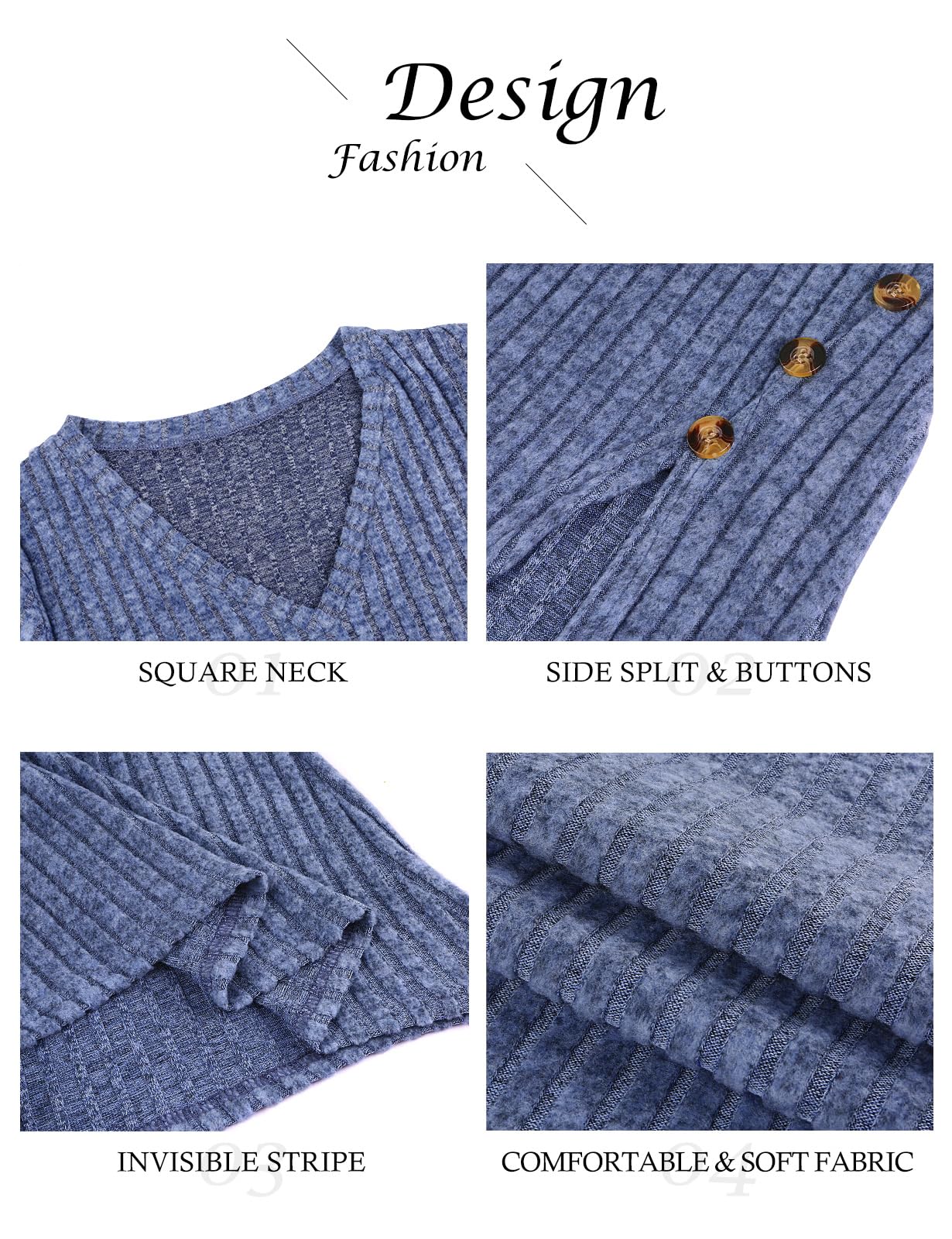 Women's V Neck Knit Jumper - Lightweight Long Sleeve Button Front Top for Casual Wear