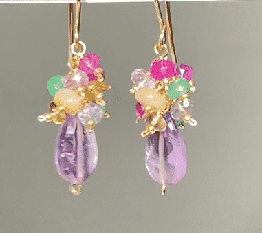 Lavender Pink Amethyst Gemstone Cluster Earrings for Women - Healing Crystal Jewelry - Boho Chic Dangle Earrings for Party, Wedding & Everyday Wear